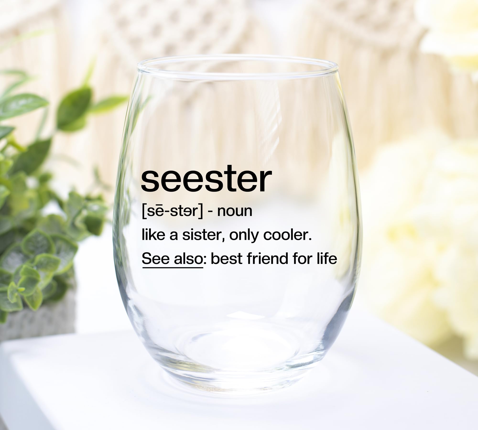 Sister Birthday Gifts Idea - Seester Definition Present for Her - Funny Best Friend Bestie from Brother - Friendship Soul Gifts for Women - Big Sister Sorority Gift - 15 oz Wine Glass