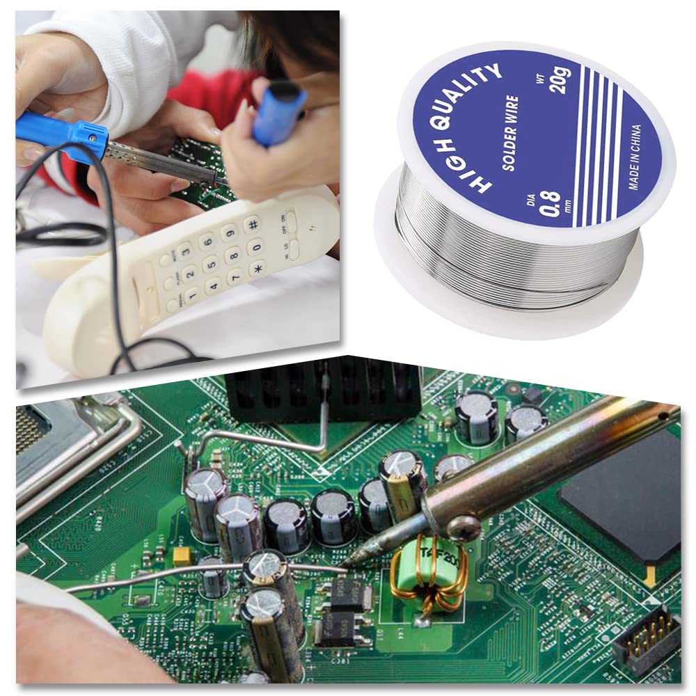 JIALWSJWAN 2 Pcs 0.8mm Solder Wires Lead Free Welding Tin Wire Rolls Lead Free Solder Wires with Rosin Core for Electronic Components Soldering(20g)