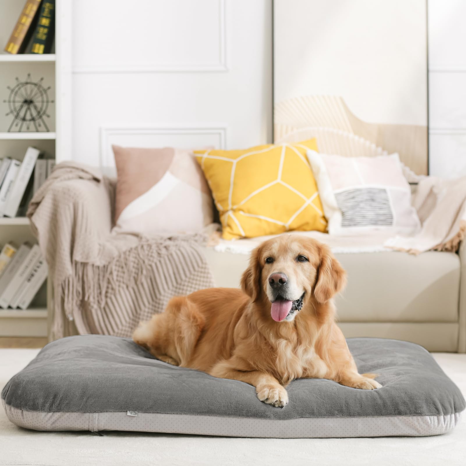 Magic Dog Super Soft Extra Large Dog Bed, 47 Inches Orthopedic Foam Dog Beds for XL Dogs, Jumbo Pet Bed with Anti Slip Bottom, Dog Sleeping Mattress with Removable and Washable Cover, Grey