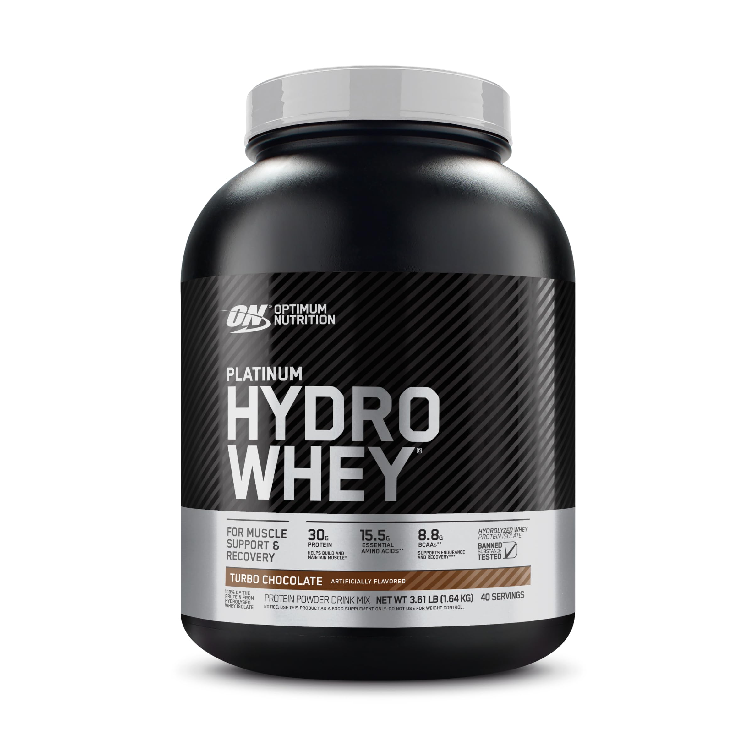 Optimum Nutrition Platinum Hydrowhey Protein Powder, 100% Hydrolyzed Whey Protein Isolate Powder, Flavor: Turbo Chocolate, 40 Servings, 3.61 Pounds (Packaging May Vary)