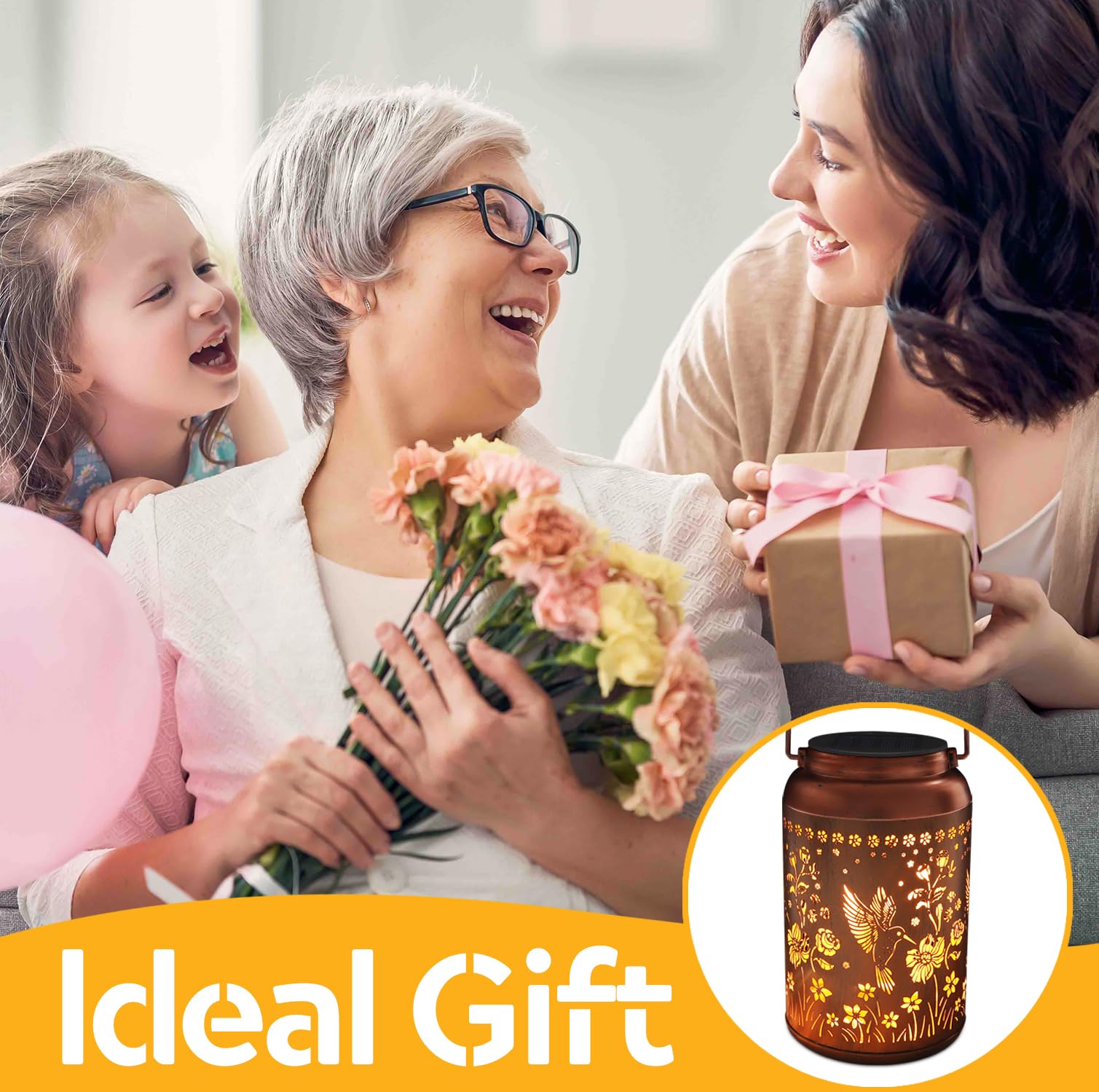 Tepaken Solar Lanterns Outdoor Waterproof Hummingbird Garden Decor Christmas Gifts for Women Mom Grandma Hanging Solar Lights Metal Solar Decoration Outside for Yard, Patio,Backyard,Porch