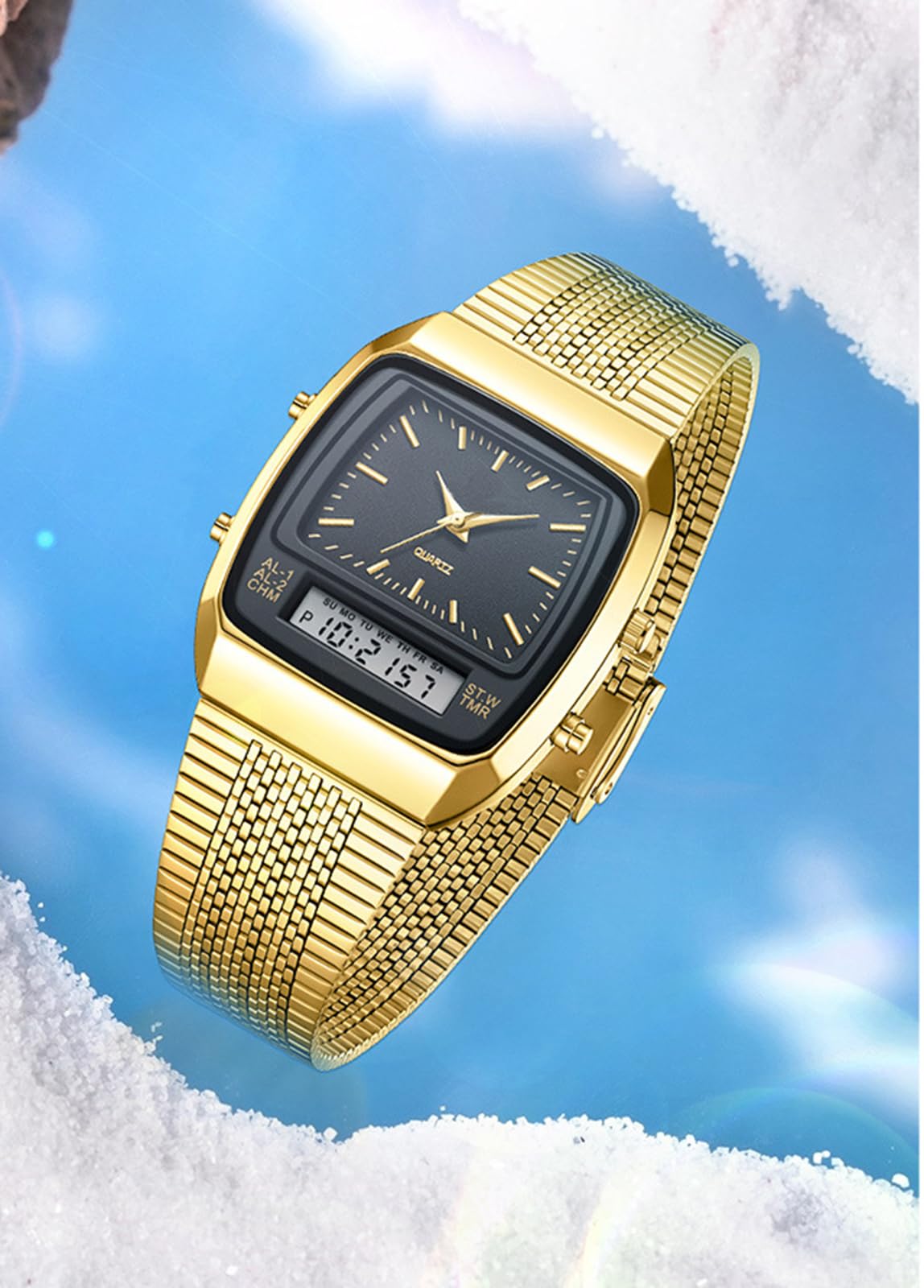 BESTKANG Men's Watch Fashion Analog Quartz Waterproof Watch Sport Multifunctional Wristwatch (Gold Black)