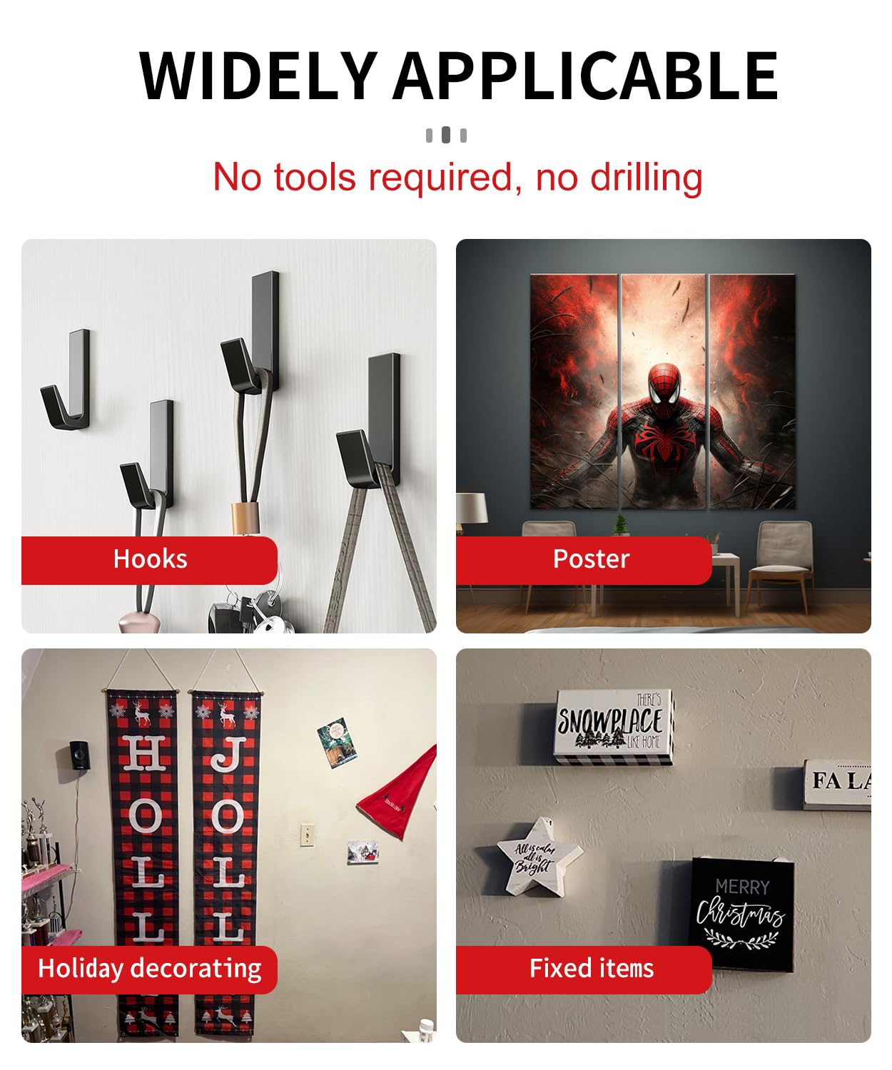 PHIXBEAR Damage Free Hanging Refill Adhesive Strips | 60 Medium White | Wall Poster Picture Strips Heavy Duty | Stretch Remove Cleanly