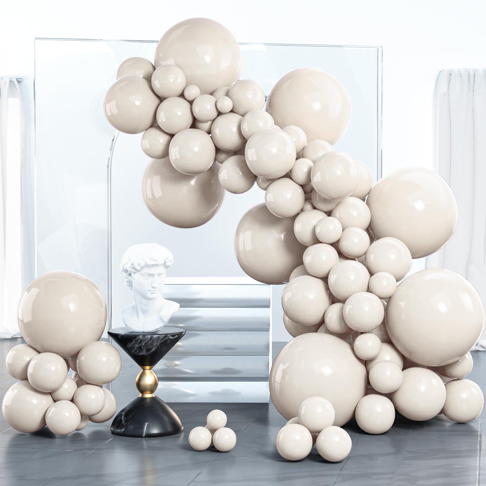 PartyWoo White Sand Balloons 100 pcs Different Sizes Pack of 18 12 10 5 Inch Off White Beige Cream Ivory Balloon Arch Kit Garland for Wedding Bridal Baby Shower Birthday Party Decorations White-F12