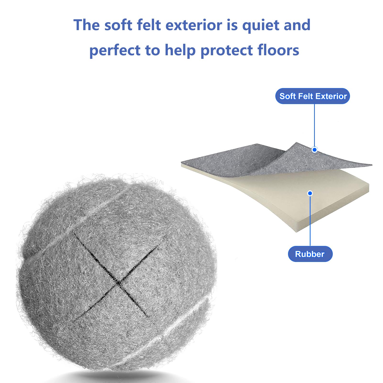 ZUJEAM Tennis Balls for Walkers, Pre Cut Walker Glide Balls for Chairs, Desks, Furniture Legs and Floor Protection, Heavy Duty Long Lasting Felt Pad Glide Coverings - 4PCS Gray