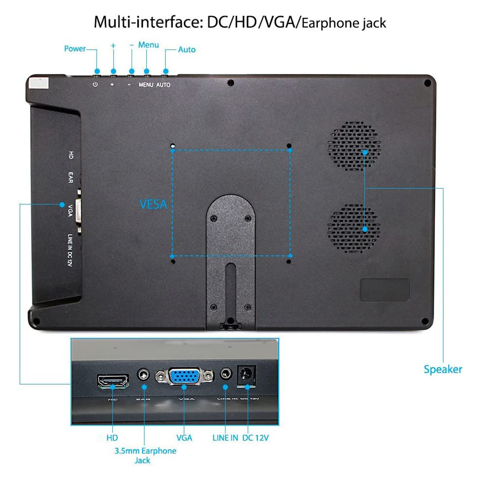 ELECROW Portable Monitor 10.1 Inch Screen IPS Monitor 1920x1080P with HD VGA Port Build-in Speakers VESA Mount for Raspberry Pi 5/4/3/400 Windows 11/10/8/7 PS Xbox