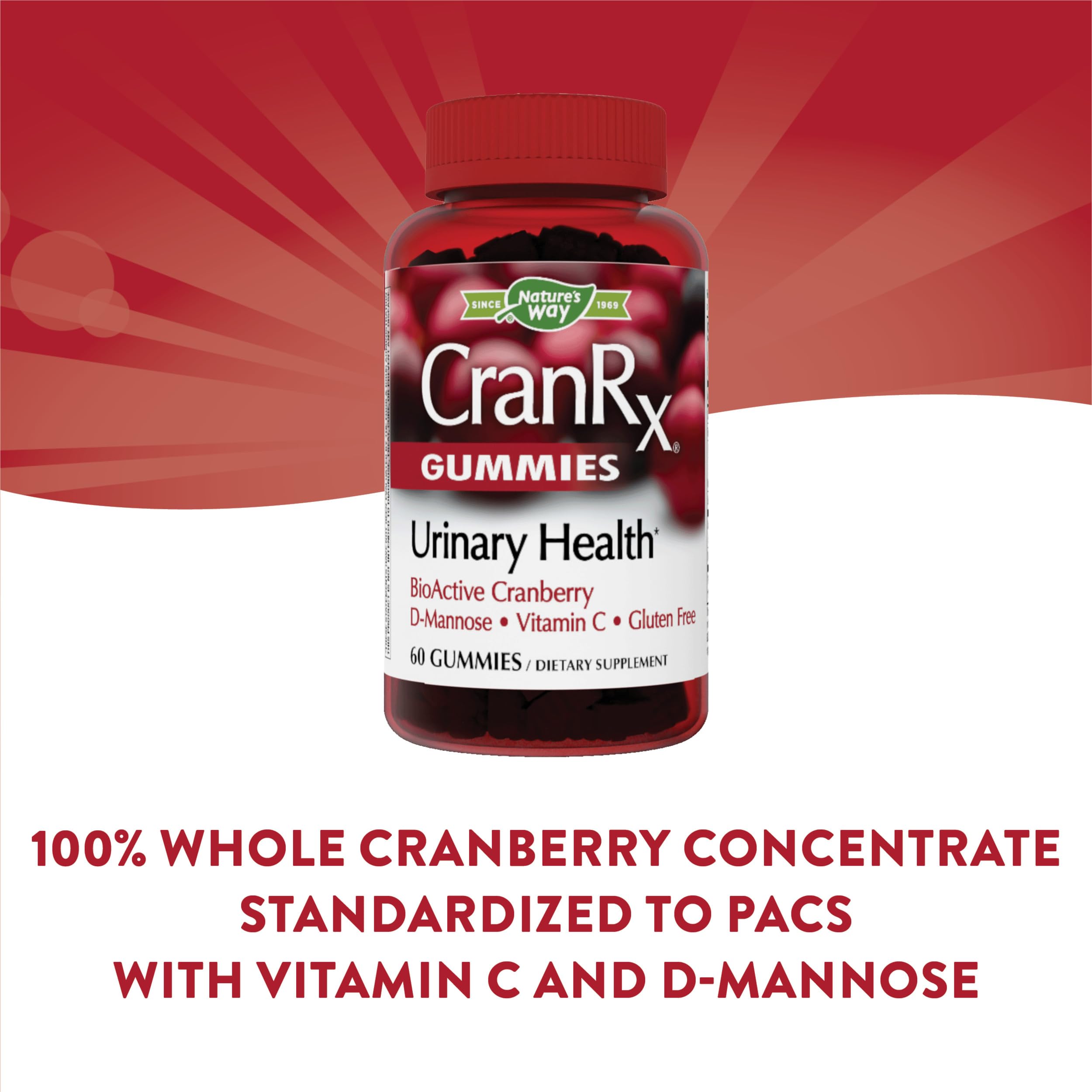 Nature's Way CranRx Cranberry Gummies, Urinary Tract Health Support* Supplement with D-Mannose + Vitamin C, 60 Gummies