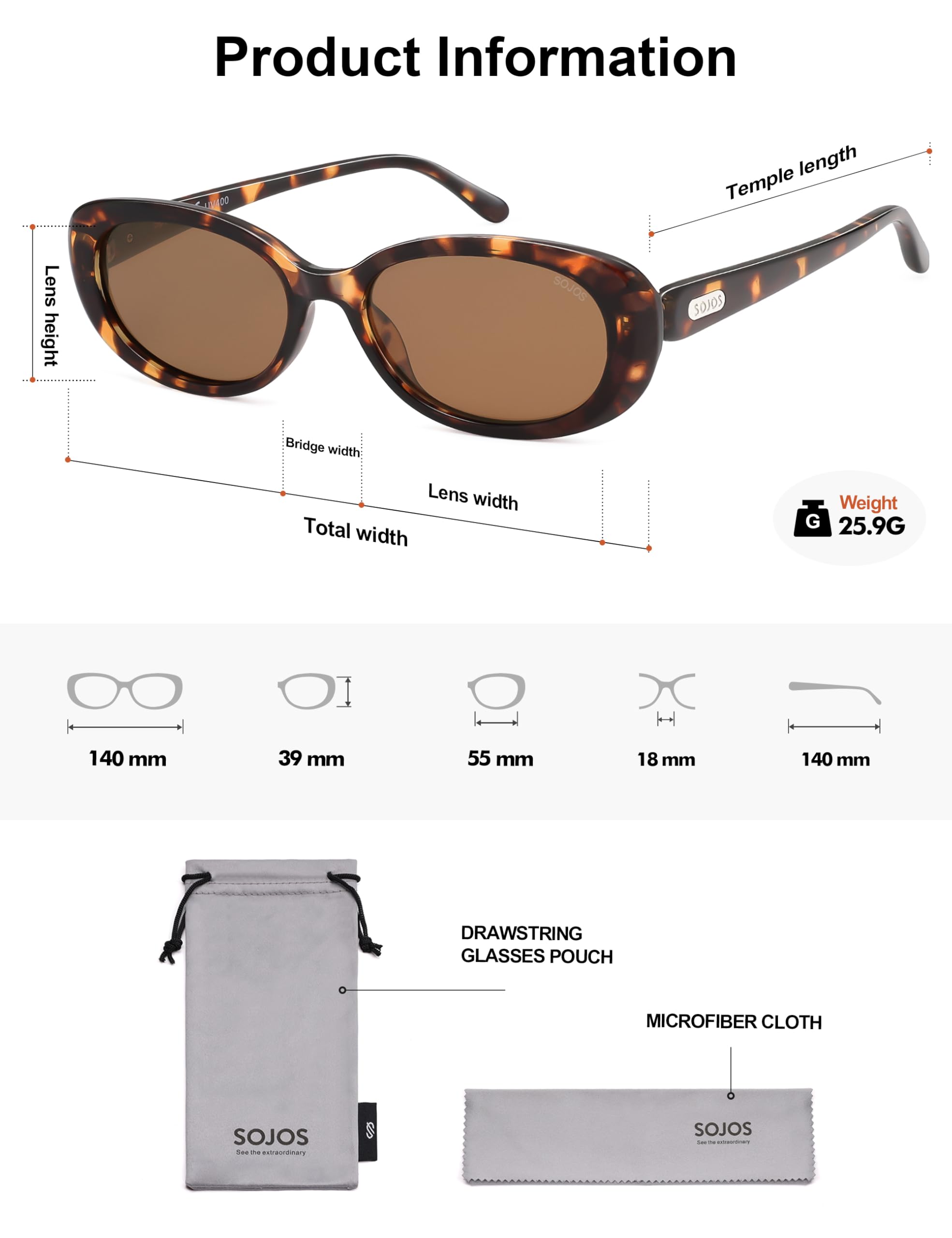 SOJOS Retro Oval Polarized Sunglasses for Women Men Vintage 90s Style Designer Inspired Sunnies Sun Glasses SJ2369, Tortoise Frame/Brown Lens