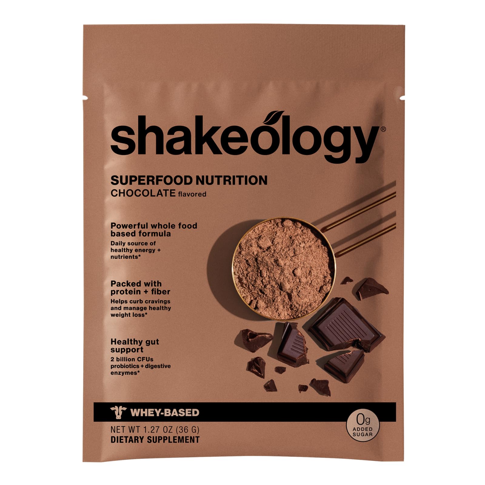 BODi Shakeology 0g Added Sugar Whey-Based Protein Powder – Gluten-Free Superfood Shake with Vitamins & Minerals – Helps Support Healthy Weight Loss & Gut Health, Chocolate, 14 Individual Packets