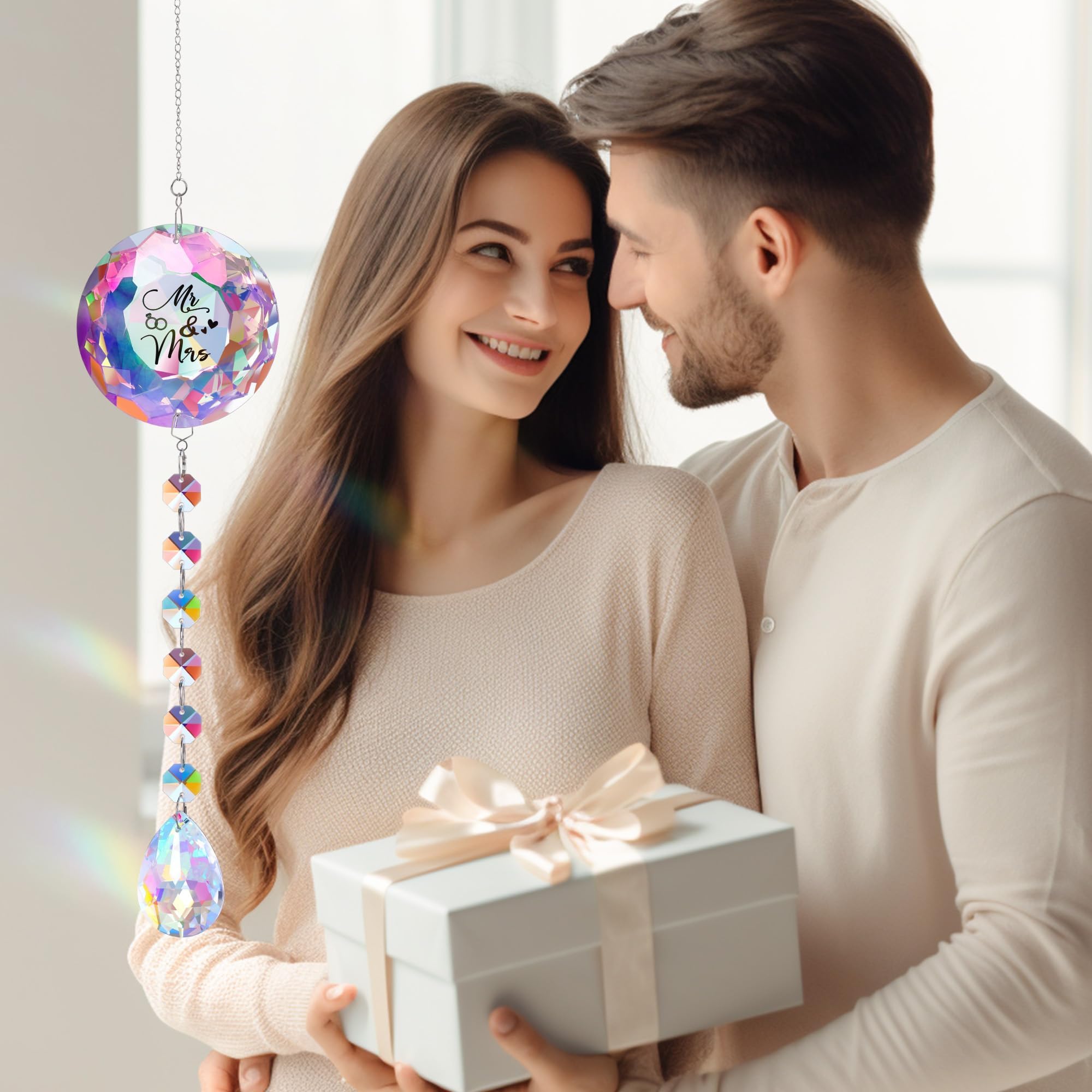 Christmas Anniversary Wedding Gifts for Women Couple Wife Girlfriend, Bridal Shower Gifts, Suncatcher for Home Office Bedroom Living Room, Sun Catcher, Mr and Mrs Christmas Birthday Gifts (Mr&Mrs)