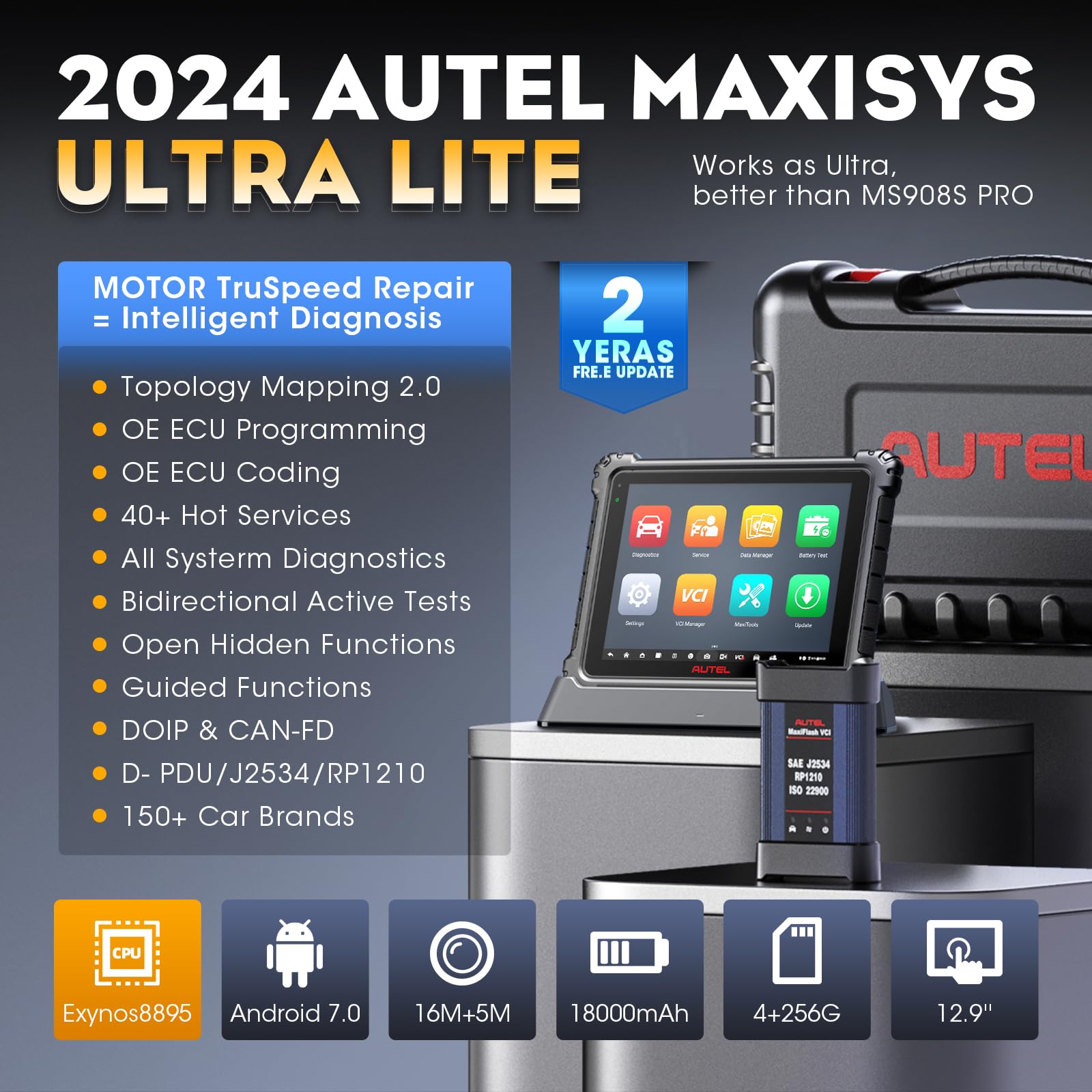 Autel MaxiCom Ultra Lite Scanner: 2 Years Free Update, 2024 New Upgrade of MS919/Elite II Pro/MS909, Same as MaxiSys Ultra, Motor TruSpeed Repair, Topology Mapping, Programming & Coding, 40+ Services