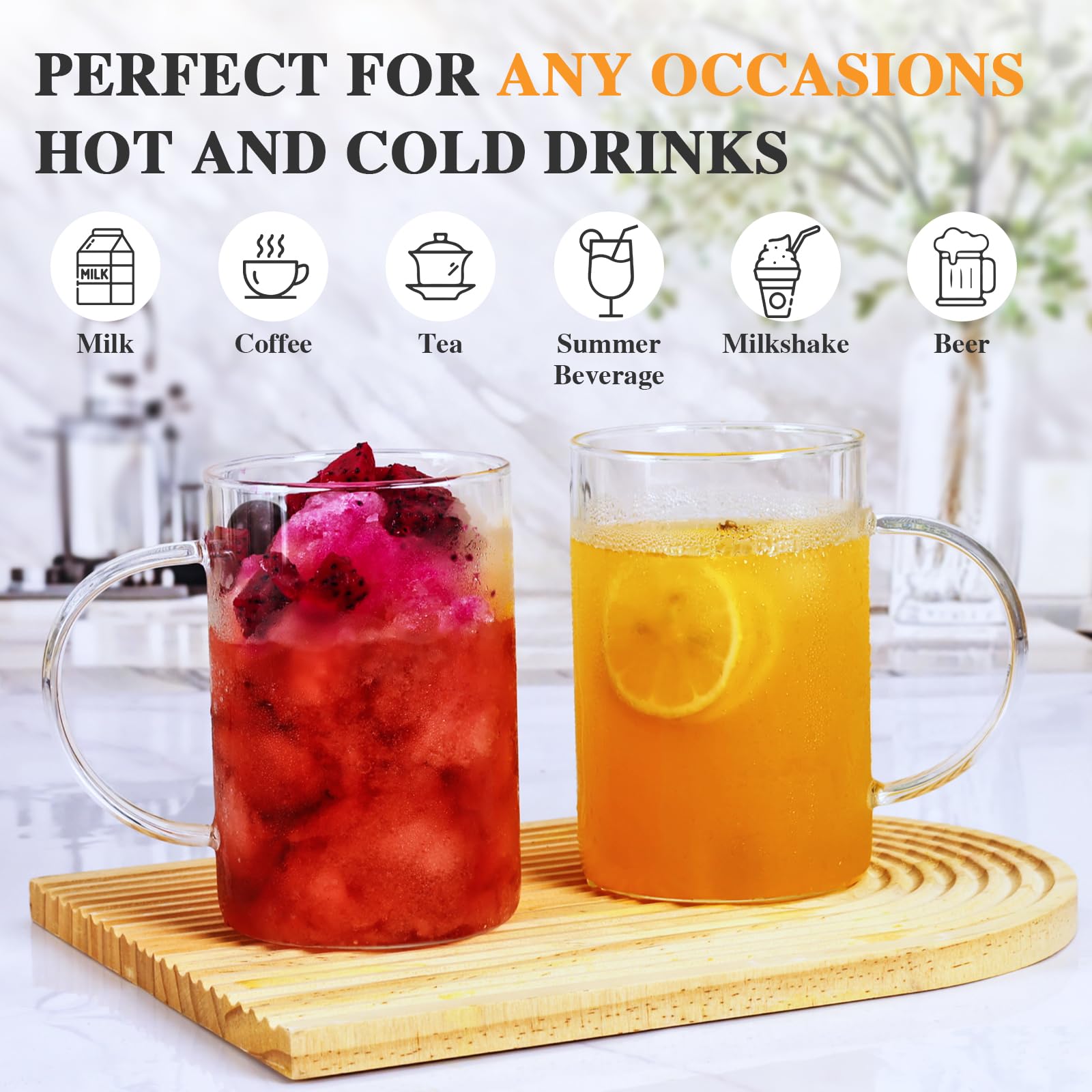 SIPBYSOP 34 oz Glass Tumbler With Handle,Clear Cup With Straw And Lid 34 oz, Borosilicate,Stainless Steel Straw,Large Capacity