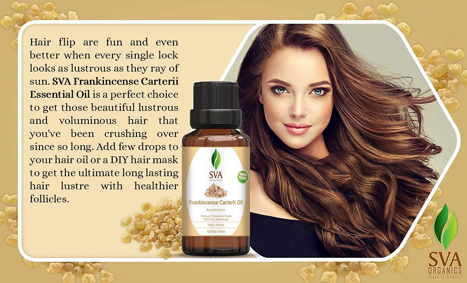 SVA Frankincense Essential Oil – 1/3 Fl Oz – 100% Natural Boswellia Carterii Oil - for Diffuser, Hair Care, Face, Skin Care, Aromatherapy, Scalp and Body Massage, Soap and Candle Making