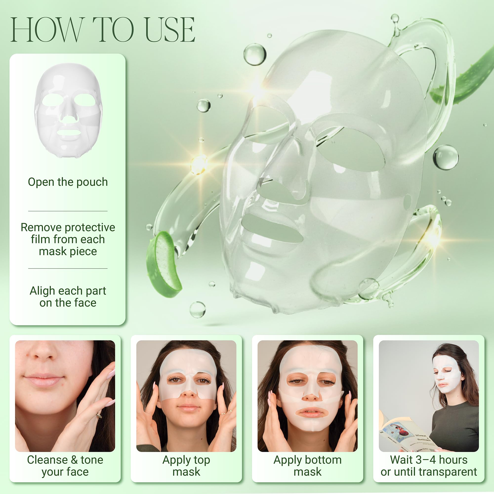 ESTHEBIEN Hydrogel Collagen Face Mask – Deep Hydration Sheet Mask with Aloe Vera, Firming & Anti-Wrinkle Korean Skincare, Spa-Grade Hydrogel Mask for Dry Skin, 4 Pack