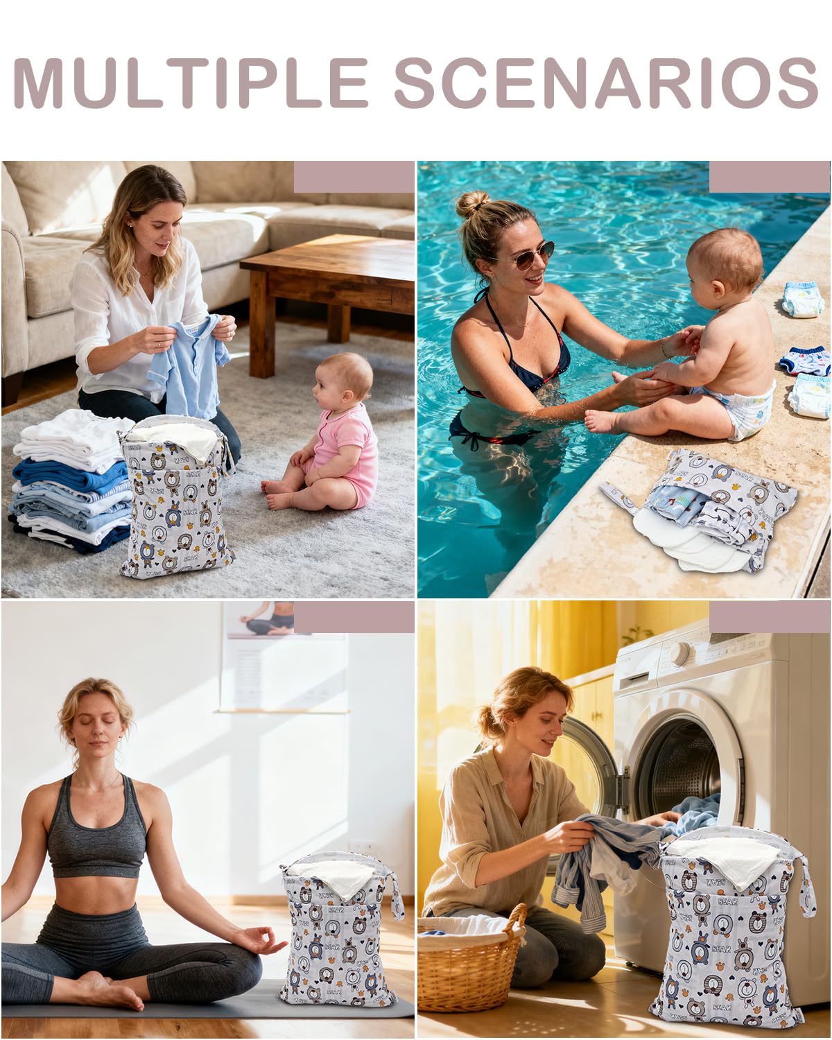 ALVA ALVABABY 3pcs Cloth Diaper Wet Dry Bags Waterproof Reusable with Two Zippered Pockets Travel Beach Pool Daycare Soiled Baby Items Yoga Gym Bag for Swimsuits or Wet Clothes 3L-SML11