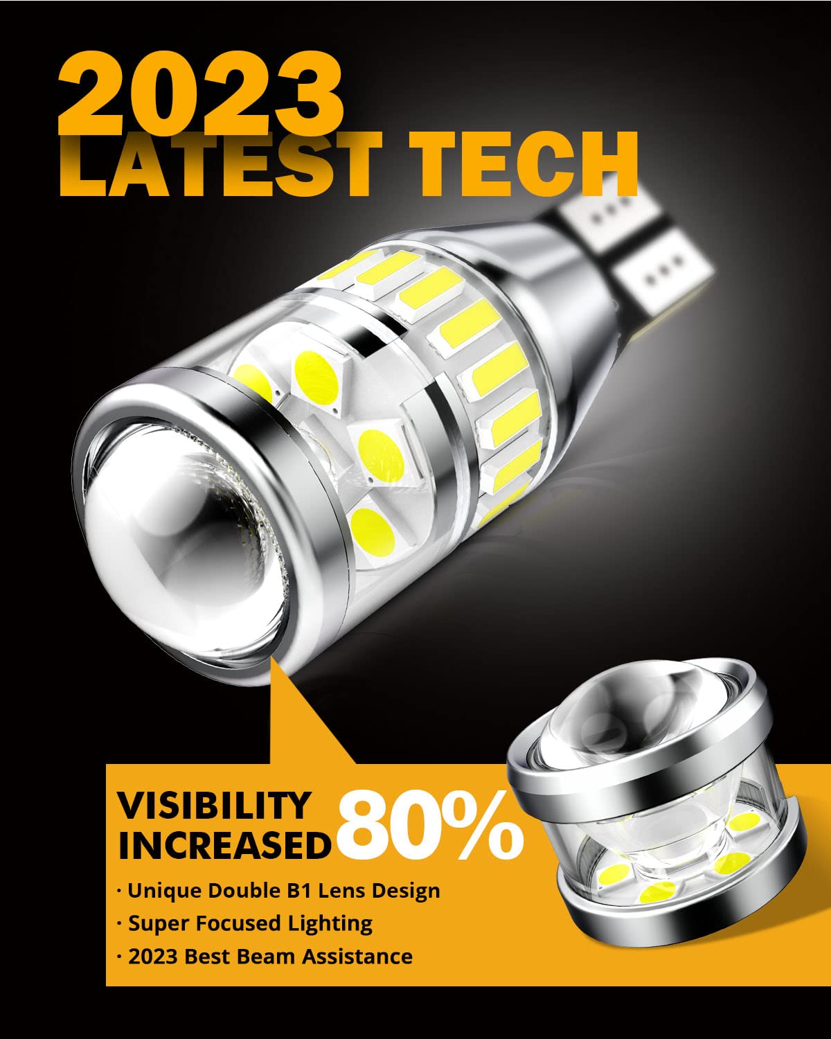 Auxbeam 912 921 LED Bulb for Backup Reverse Light Bulbs, 4000 Lumens 400% Brighter Super Bright Canbus Error Free 906 904 922 W16W T15 LED Bulbs with Double Projectors, 6500K White, Pack of 2