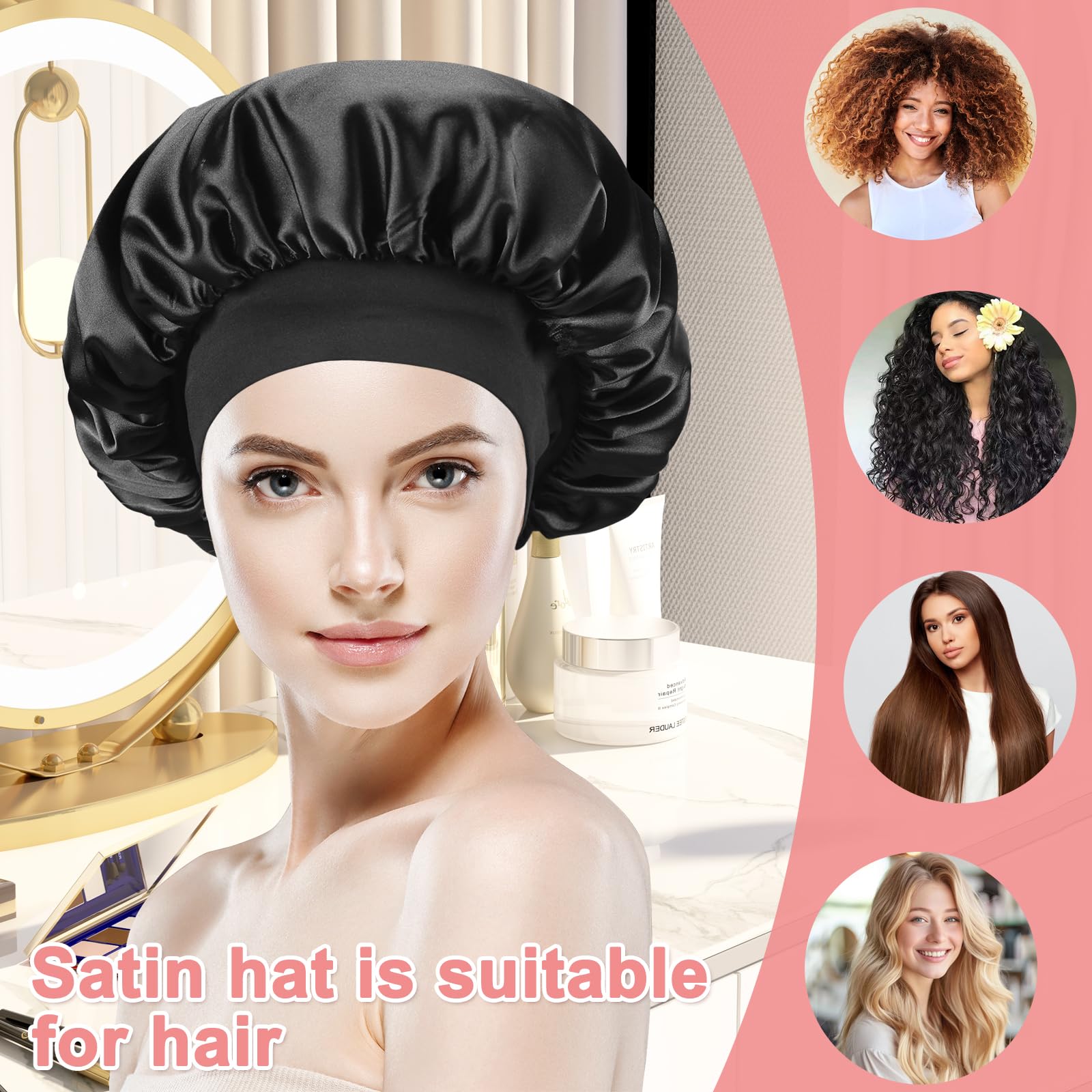 Silk Bonnet Satin Bonnet for Sleeping Double Layer Hair Bonnet for Curly Braids Hair Adjustable Bonnets for Black Women Sleep Cap