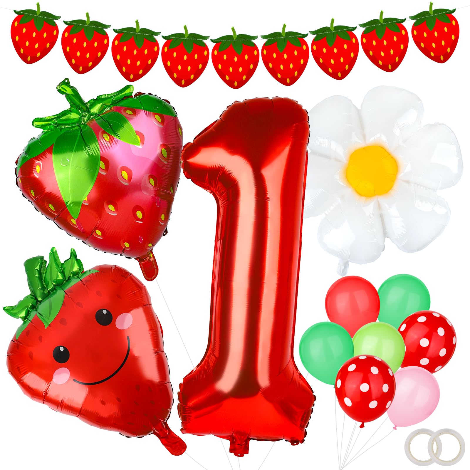 YFDFFSDCY 25 Pcs Berry First Party Decor Strawberry 1st Birthday Decorations Strawberry Hanging Banner Berry Balloons Strawberry First Baby Shower Decorations for Girls