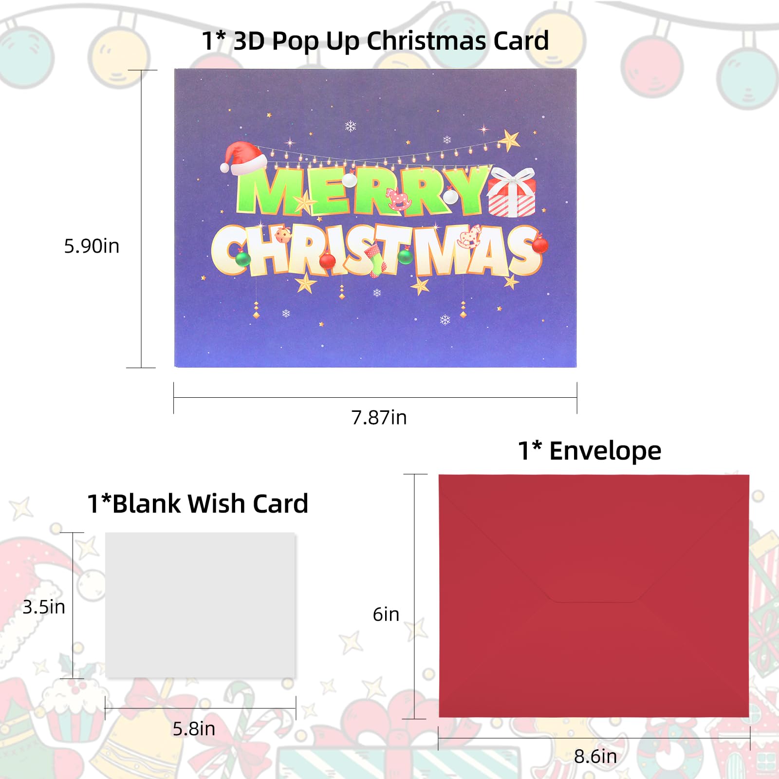 MZD8391 LIGHTS & MUSIC 3D Pop Up Firework Christmas Card, Handmade Christmas Card Gifts with Santa, Snowman, Xmas Cards, Playing-We Wish You a Merry Christmas (Multicolor)