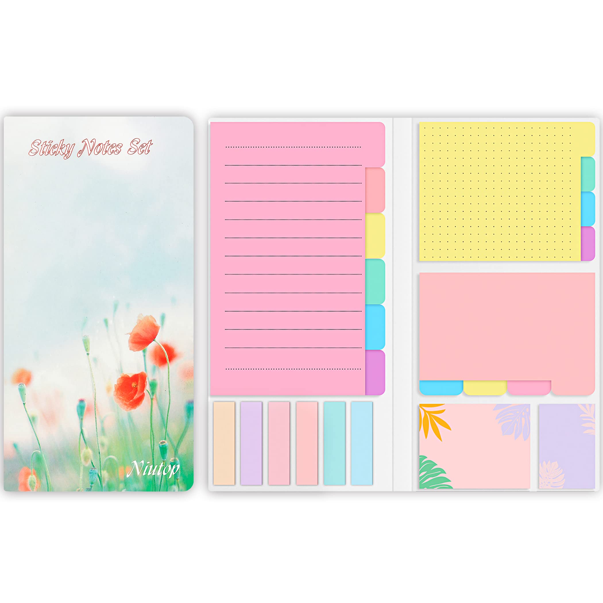 Sticky Notes Set, Post Self-Stick Notes Pads for Journaling Notebook Planner Study, Office Supplies College Essentials Back to School Supplies for High School Students Teen Girl Gifts Preppy