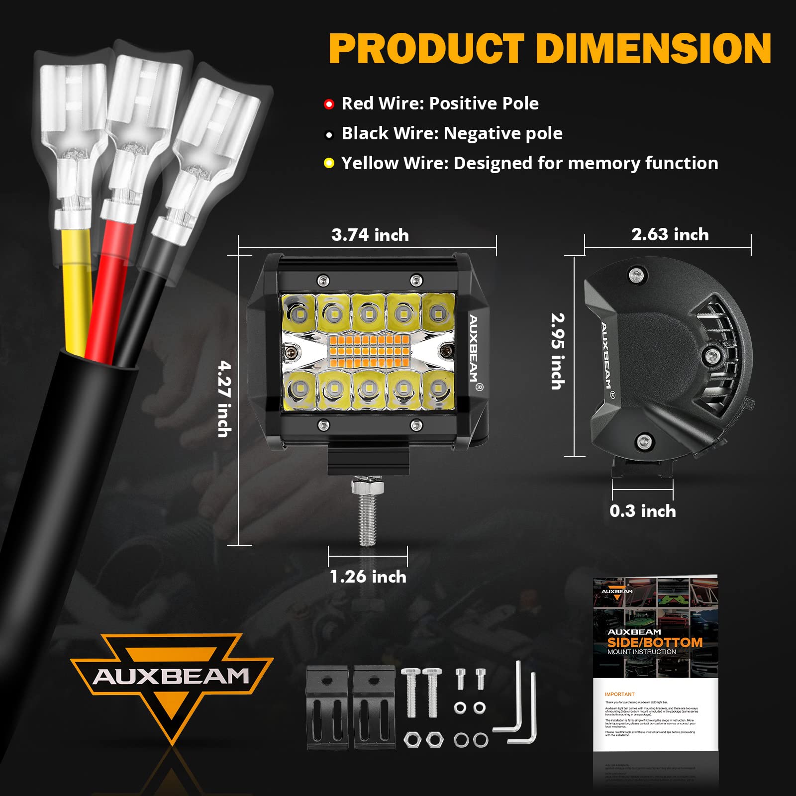 Auxbeam 4 Inch LED Driving Pods, 120W 12000LM Spot Flood Combo Triple Row Off Road Light Bar, 6 Modes Dual Color Amber White Auxiliary Flashing Fog Light for Trucks SUV ATV UTV Jeep, 2PCS