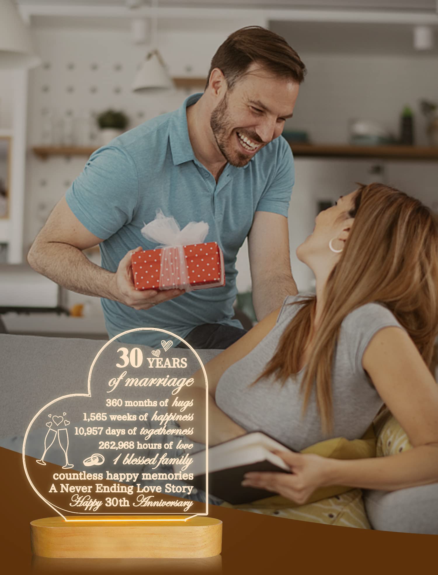 FULLOSUN Anniversary Wedding Gifts for Him/Her, I Love You Night Light 3D Illusion Lamp for Couple Wife Husband Romantic Valentines Wedding Day Present (30th)