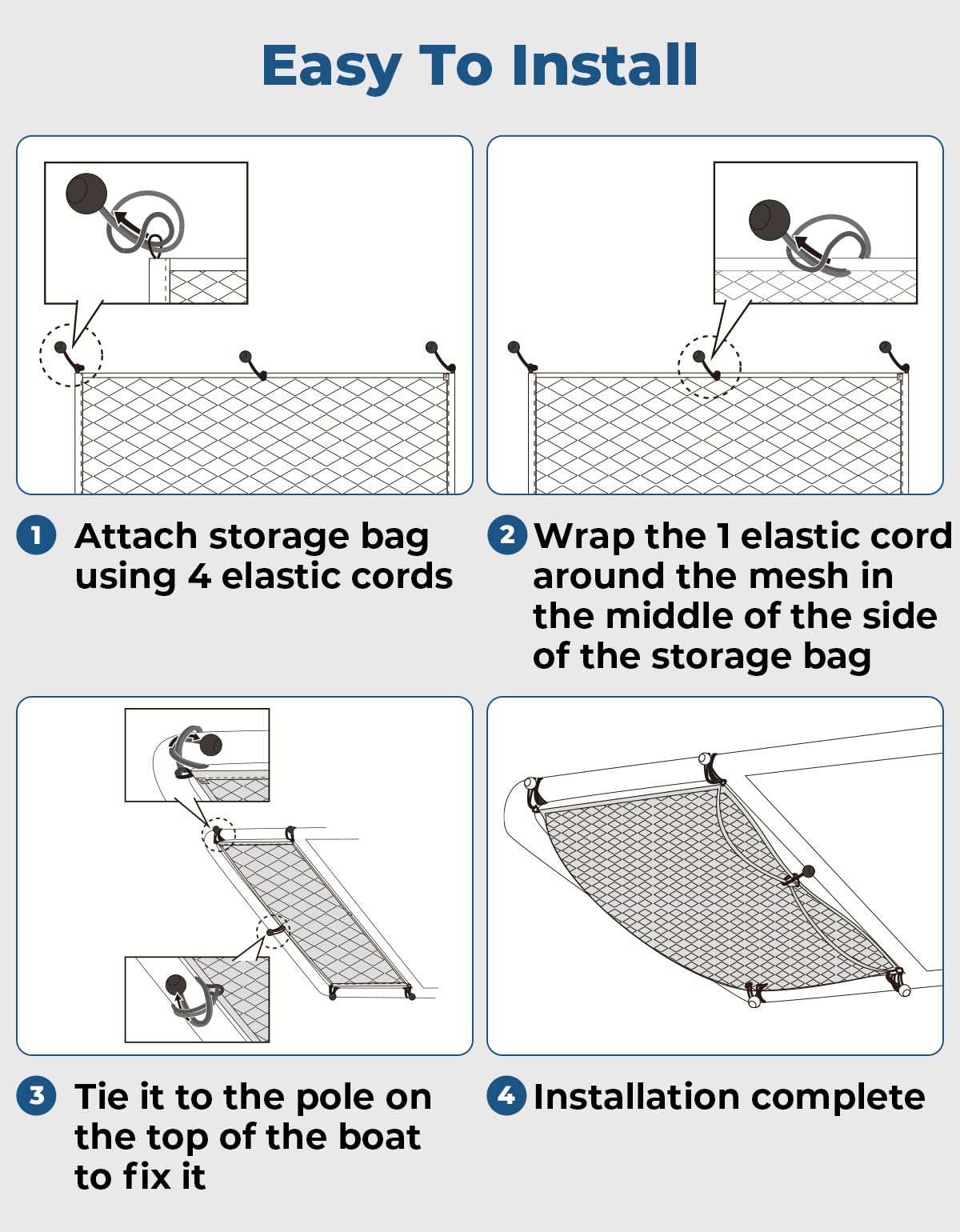 KEMIMOTO Mesh Boat Bag, Nylon T-Top Storage Bag Boat Organizer Holds up to 6 Life Jackets, Waterproof Marine Mesh T Bag for T-Top Hard Top Boats UTV