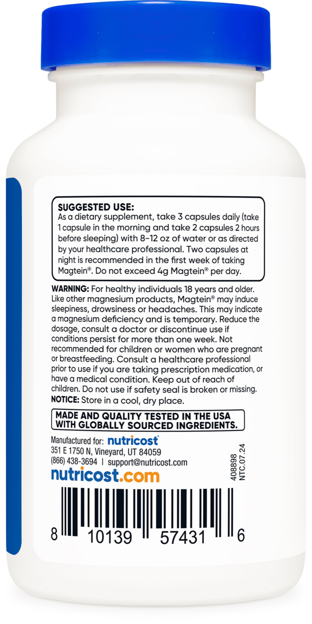 Nutricost Magtein Magnesium L-Threonate 2,000mg, 90 Capsules - Gluten Free, Vegetarian, 30 Servings