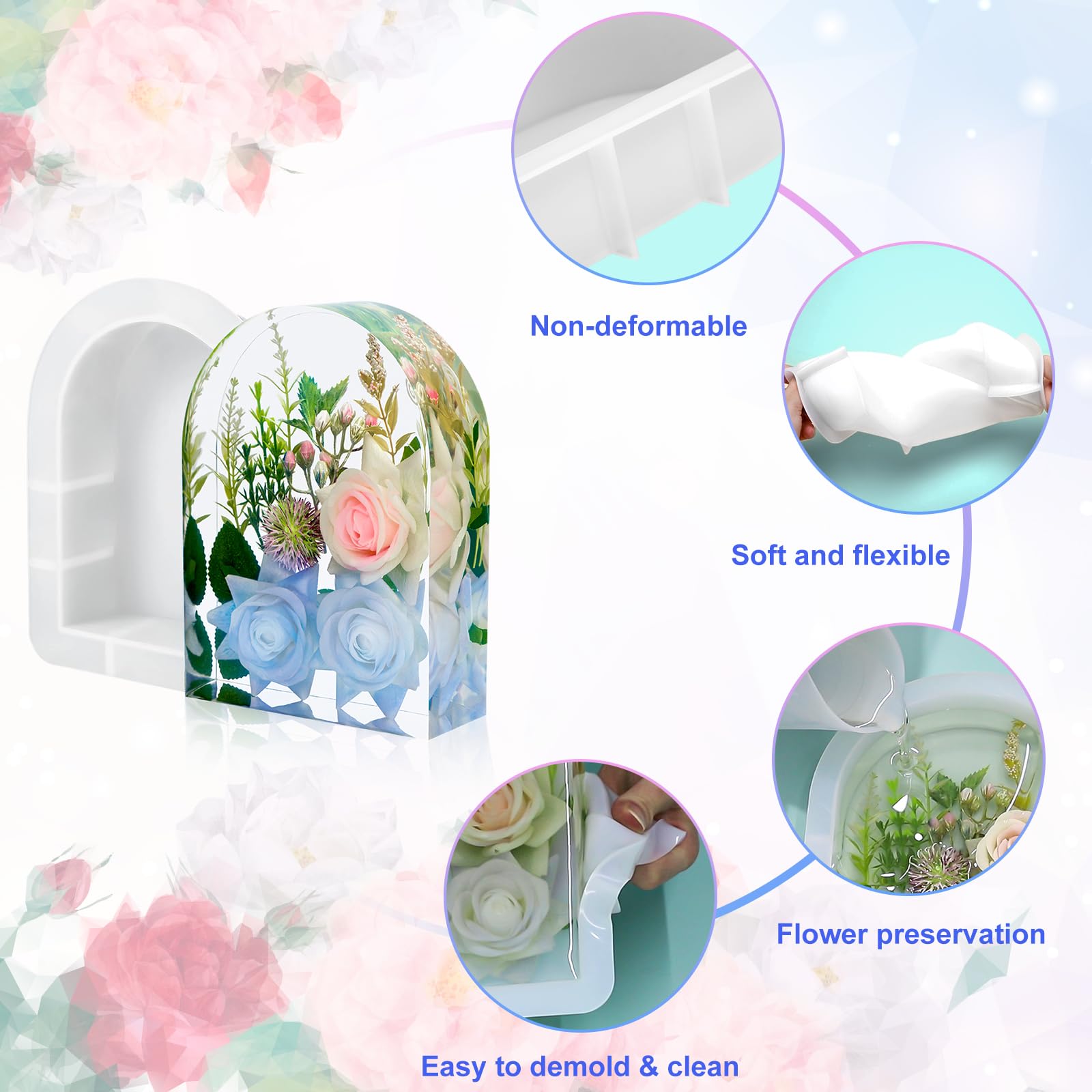 YOILES Resin Molds Silicone,Epoxy Resin Casting Craft Mold for Flower Preservation Bookends DIY Art (Large, Arch+Heart)