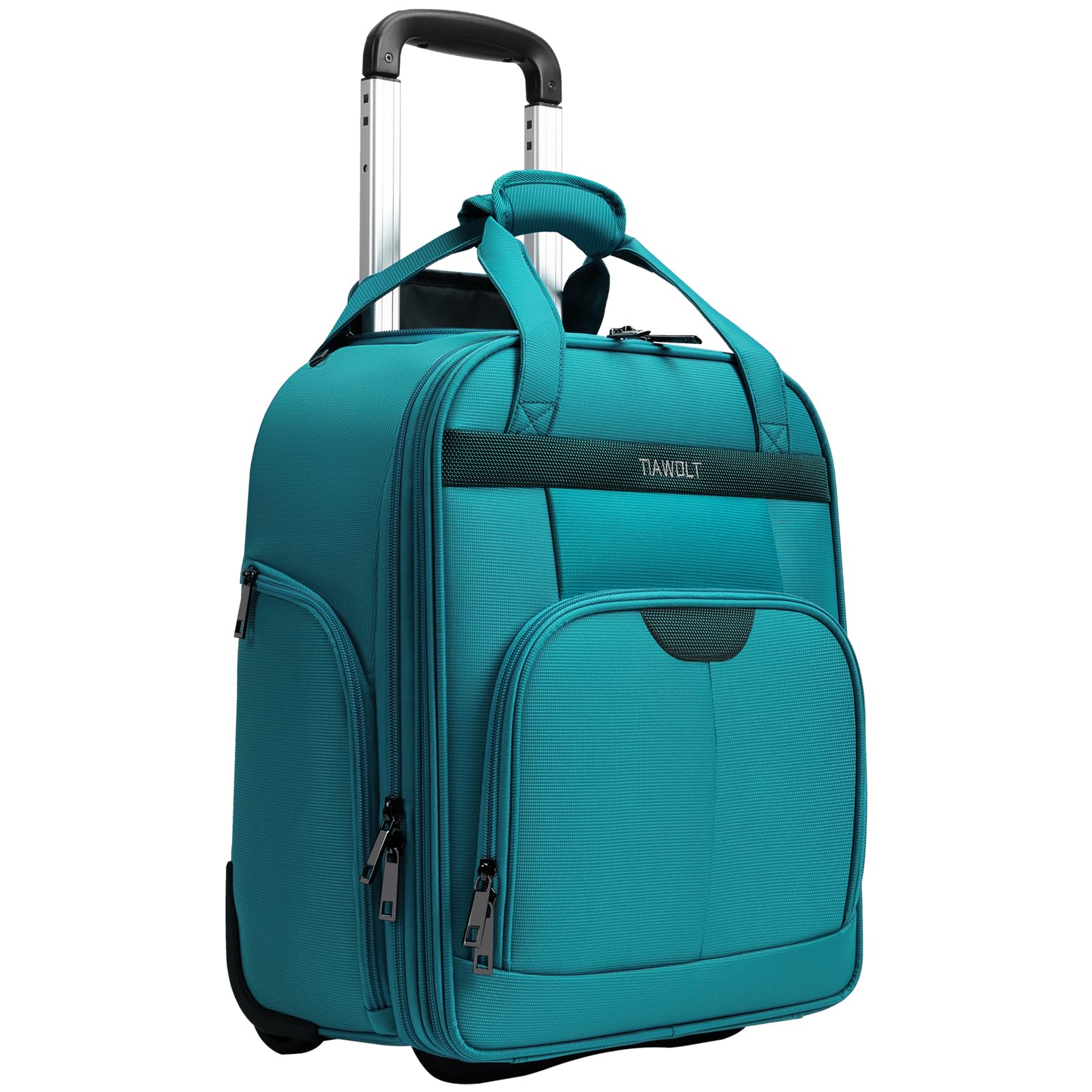 TIAWOLT Personal Item 16-Inch Underseat Carry on Luggage With Wheels Lightweight Wheeled Underseater under seat bags for airplanes Upright 2 Wheel Teal Green