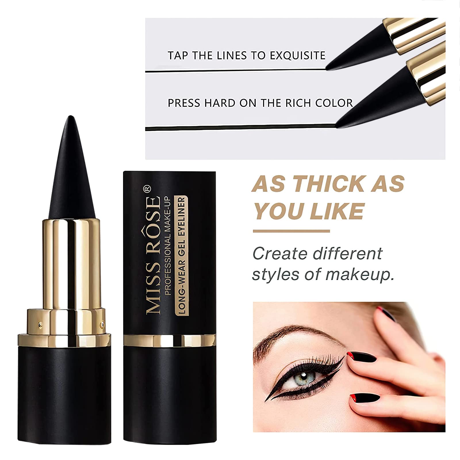 Miss Rose M Black Gel Eyeliner,Cream Eyeliner Tool Smudge Proof Eyeliner Pencil,Matte Black Eye-liner Pencil Tattoo Eyeliner Pen, Eyeliner Gel Stick Makeup Eye-liners for Women Girls (Black)