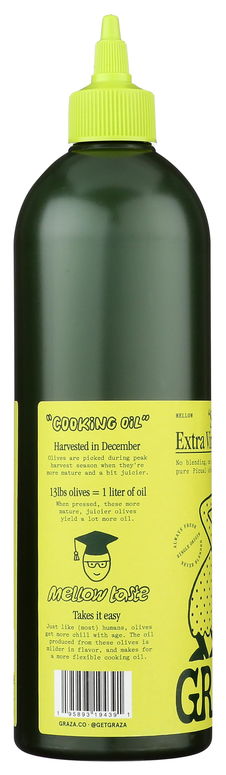 Graza "Sizzle" Extra Virgin Olive Oil. Peak Harvest Cooking Oil. Single Farm Spanish EVOO. 25.3 FZ (750 ML) Squeeze Bottle