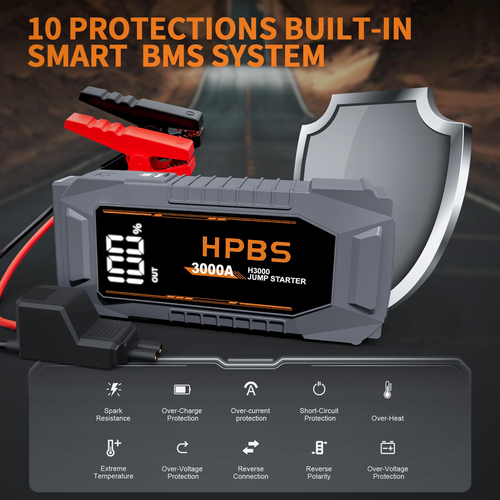 HPBS Jump Starter - 3000A Car Battery Jump Starter for Up to 10L Gas and 8L Diesel Engines, 12V Portable Battery Jump Starter Box with 3.0" LCD Display