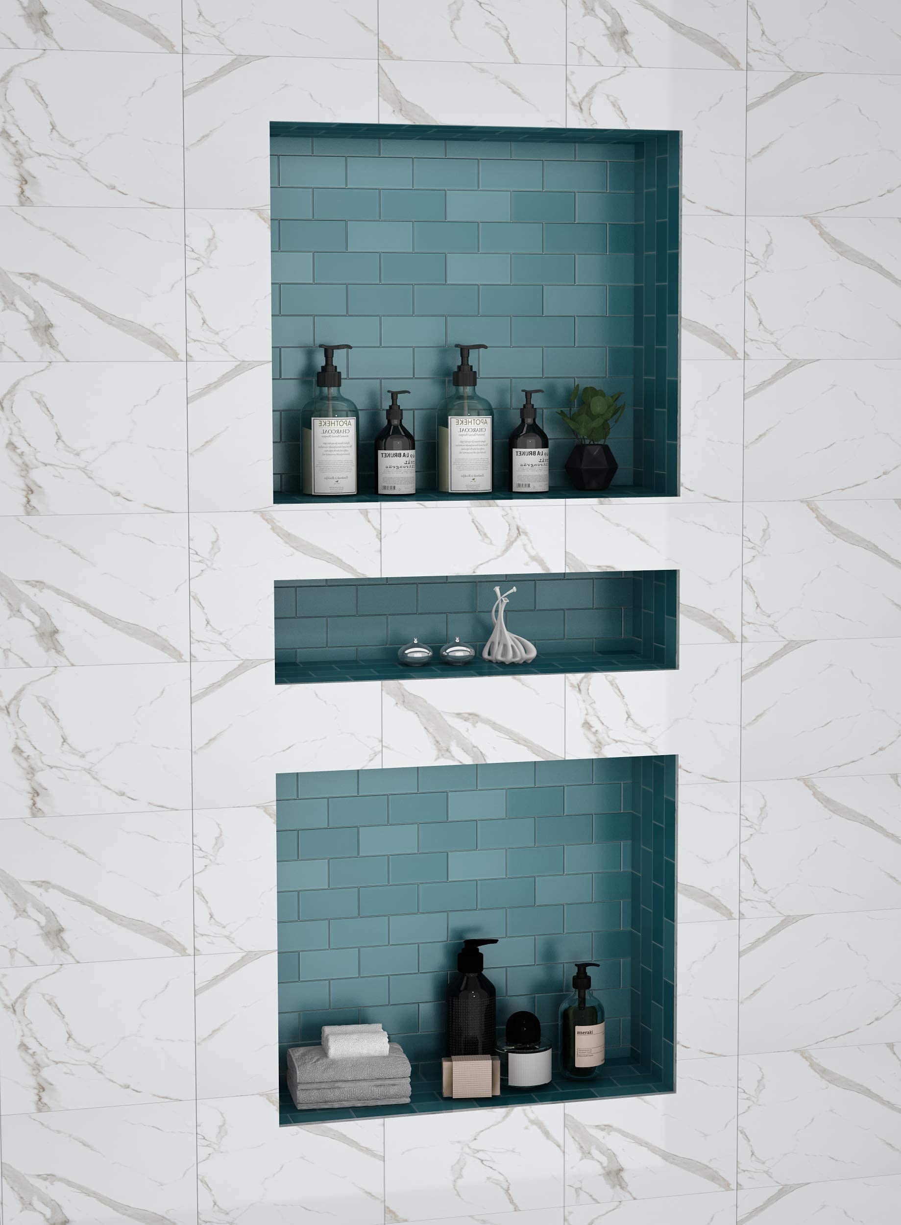 Zigzag Shower Niche Recessed, ABS Plastic Bathroom Shower Cube16×34 inches, with Texture