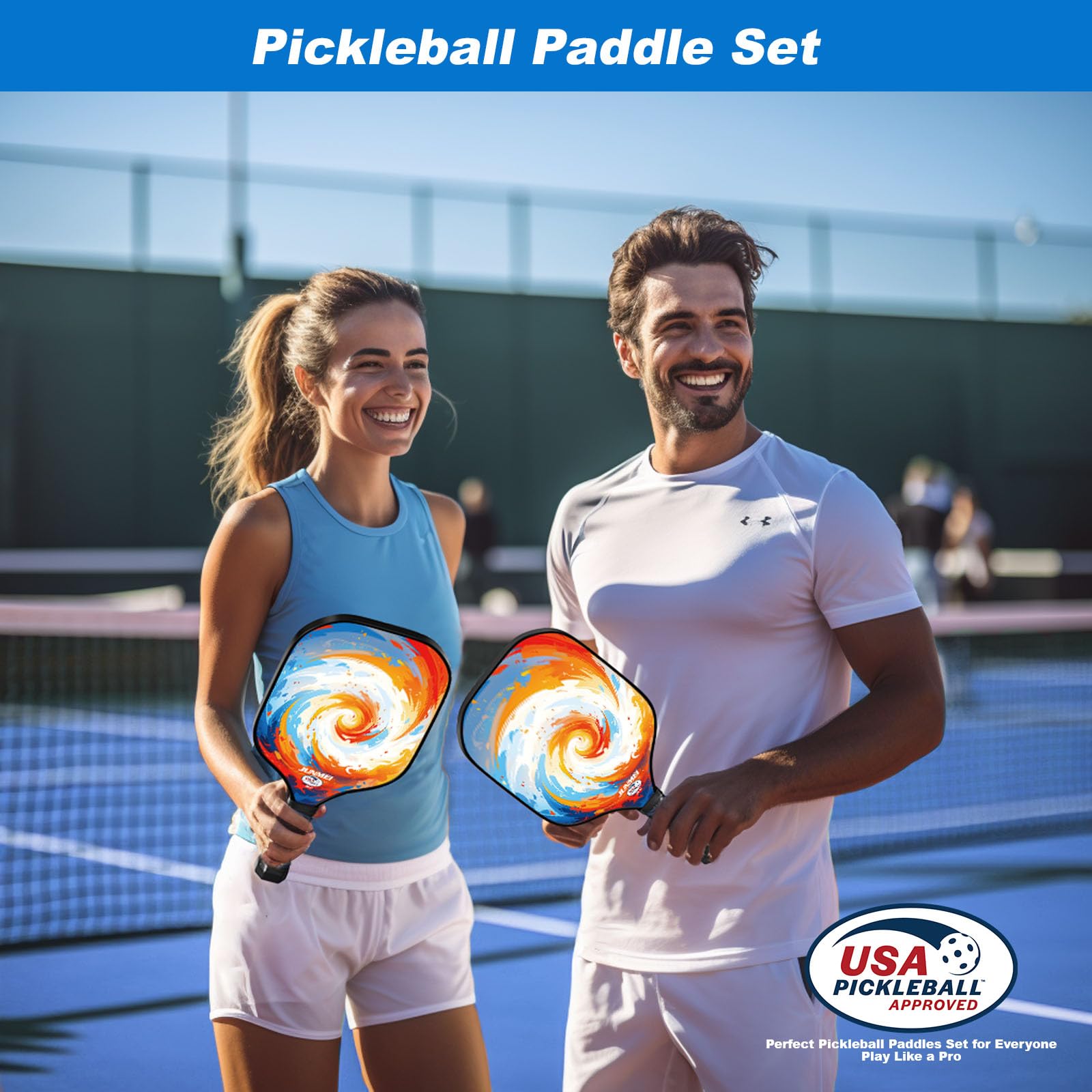 JUNMEI Pickleball Paddles,USAPA Approved Lightweight Fiberglass Pickleball Paddles Set of 2,Pickleball Rackets Set with Pickleball Paddle Bag and 4 Balls,Best Pickleball Gifts for Men Women