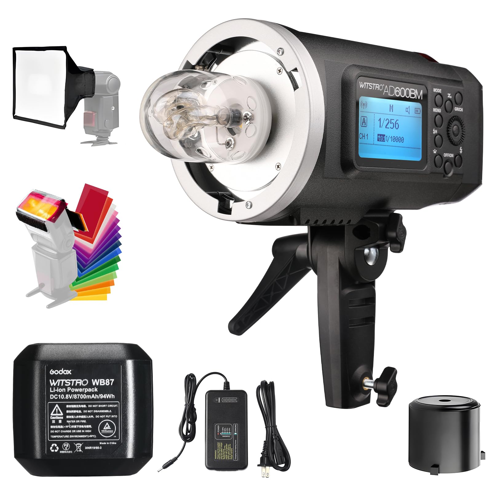Godox AD600BM Bowens Mount 600Ws GN87 High Speed Sync Outdoor Studio Flash Strobe Monolight Light with 2.4G Wireless X System & 8700mAh Battery+ 15x17cm Softbox & Filter