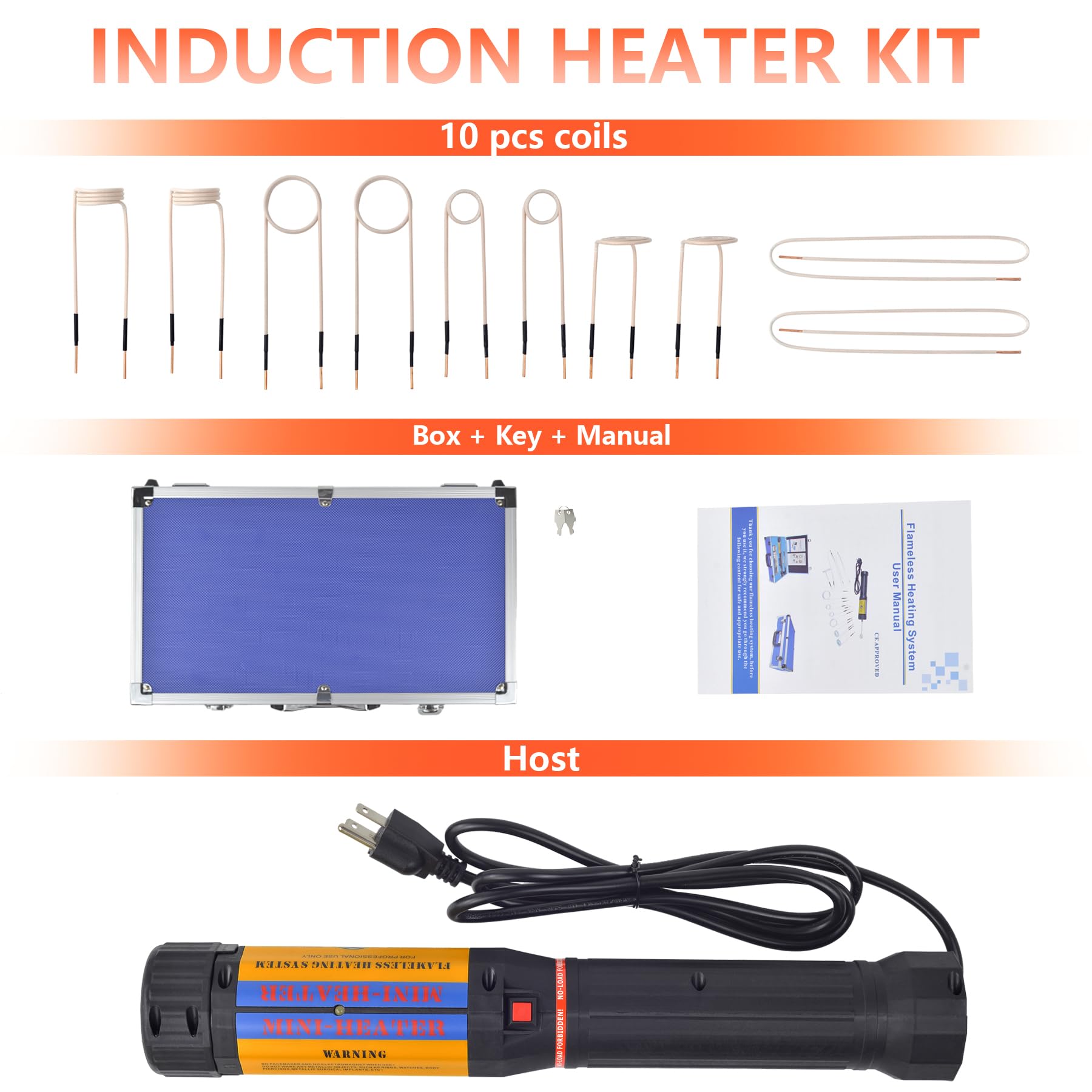 1100W Induction Heater Tool, 10 Coils Magnetic Induction Heater Kit Automotive Flameless Heating Handheld Bolt Removal Rusty Screw Removing Tool