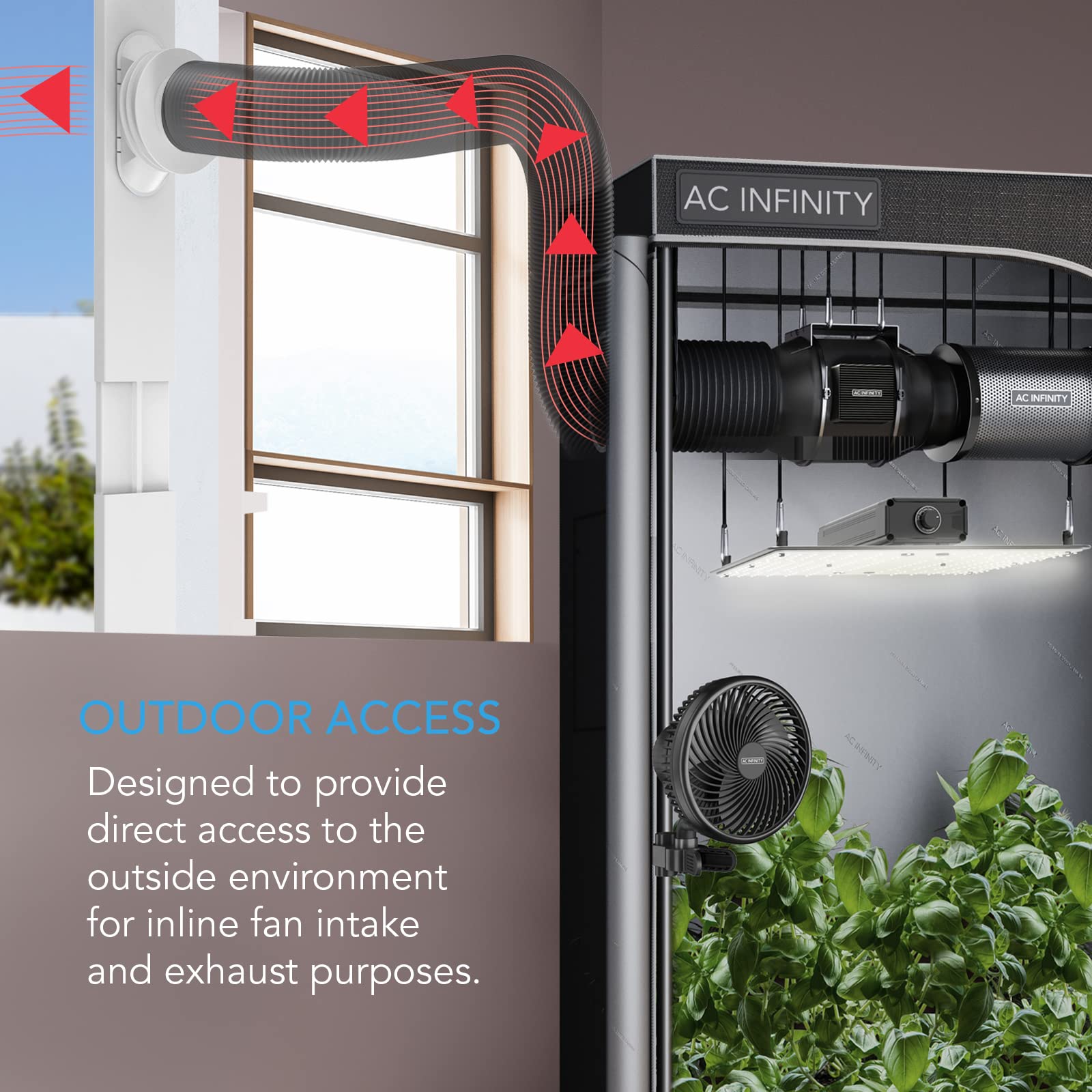 AC Infinity Window Duct Kit, Universal Vent Port for 4” and 6” Inline Fans, Window Vent Kit Fit with HVAC Ducting, Hoses, Duct Fans, Air Conditioner, and Dryer in Homes, Grow Tents, and Grow Rooms