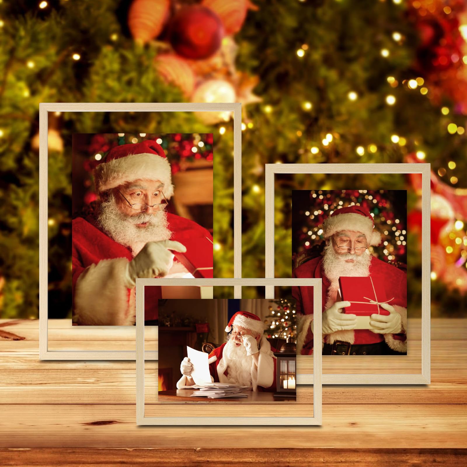 Egofine 5x7 Floating Frames Set of 2, Double Glass Picture Frame, Made of Solid Wood Display Any Size Photo up to 5x7, Wall Mount or Tabletop Standing, Natural Wood