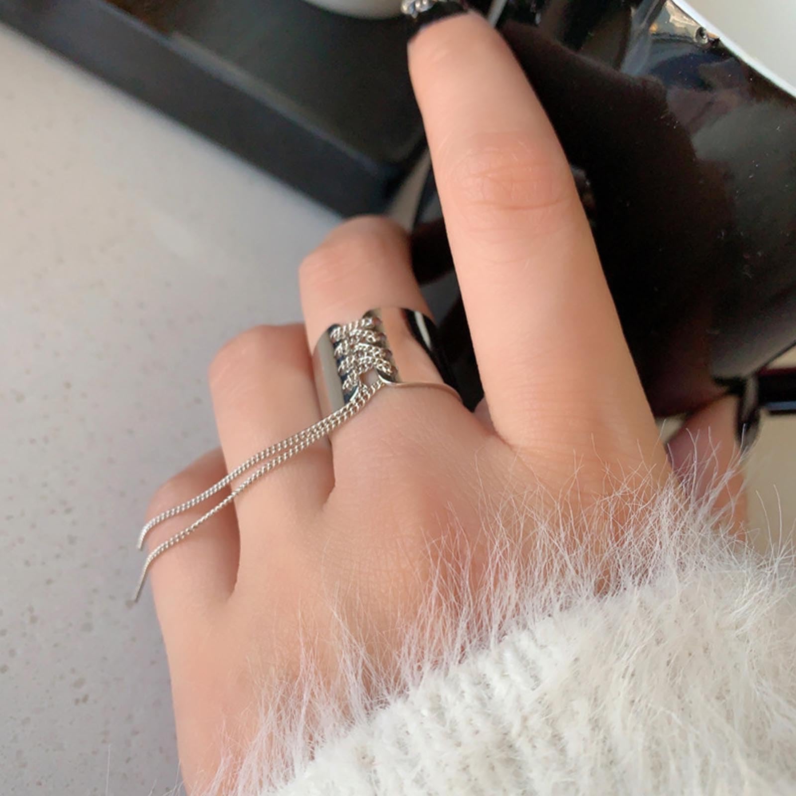 Crymystal Bohemian Small Waist Ring for Women Silver Knuckle Chain Ring Simple Ring Stacking Ring Vintage Open Finger Ring Adjustable Ring Jewelry for Girls Gifts