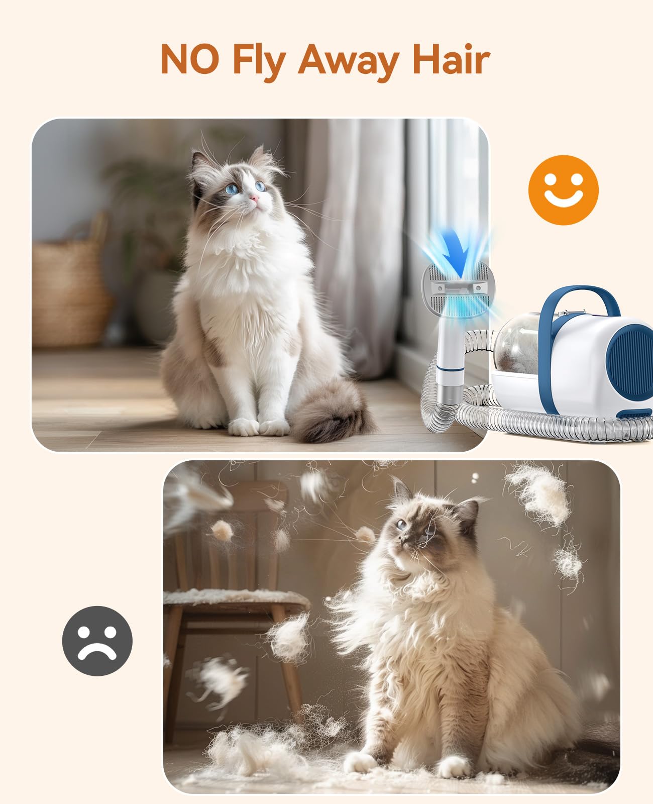 oneisall Cat Grooming Vacuum, Low-Noise Pet Vacuum Grooming Kit with Brush & Clippers for Hair Shedding Trimming Grooming, 6 in 1 Cat Vacuum Groomer for Pet Hair Grooming
