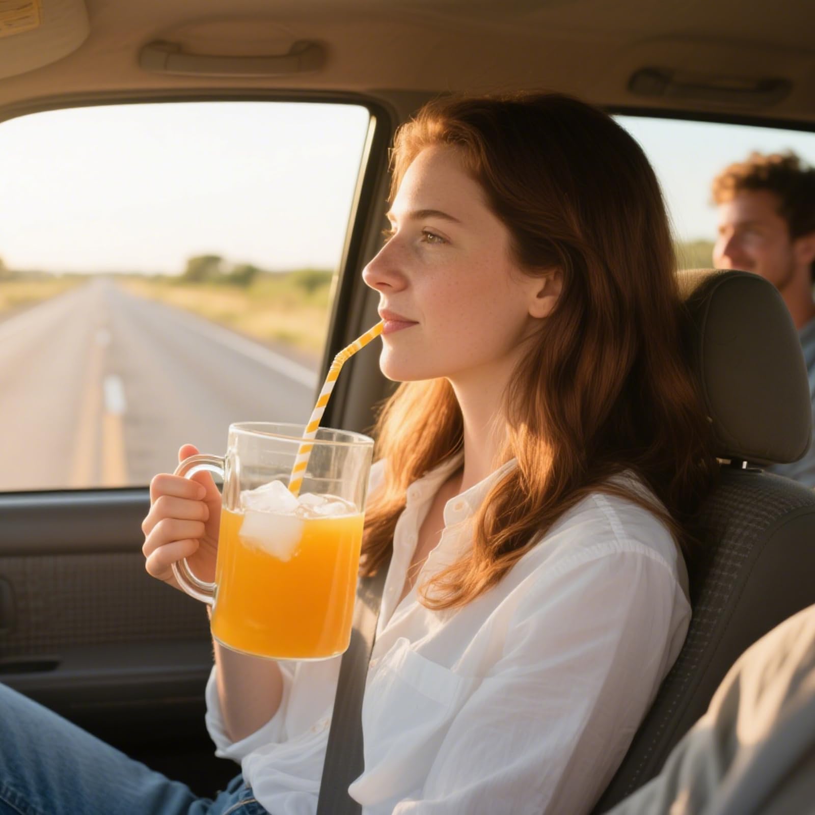 SIPBYSOP 34 oz Glass Tumbler With Handle,Clear Cup With Straw And Lid 34 oz, Borosilicate,Stainless Steel Straw,Large Capacity