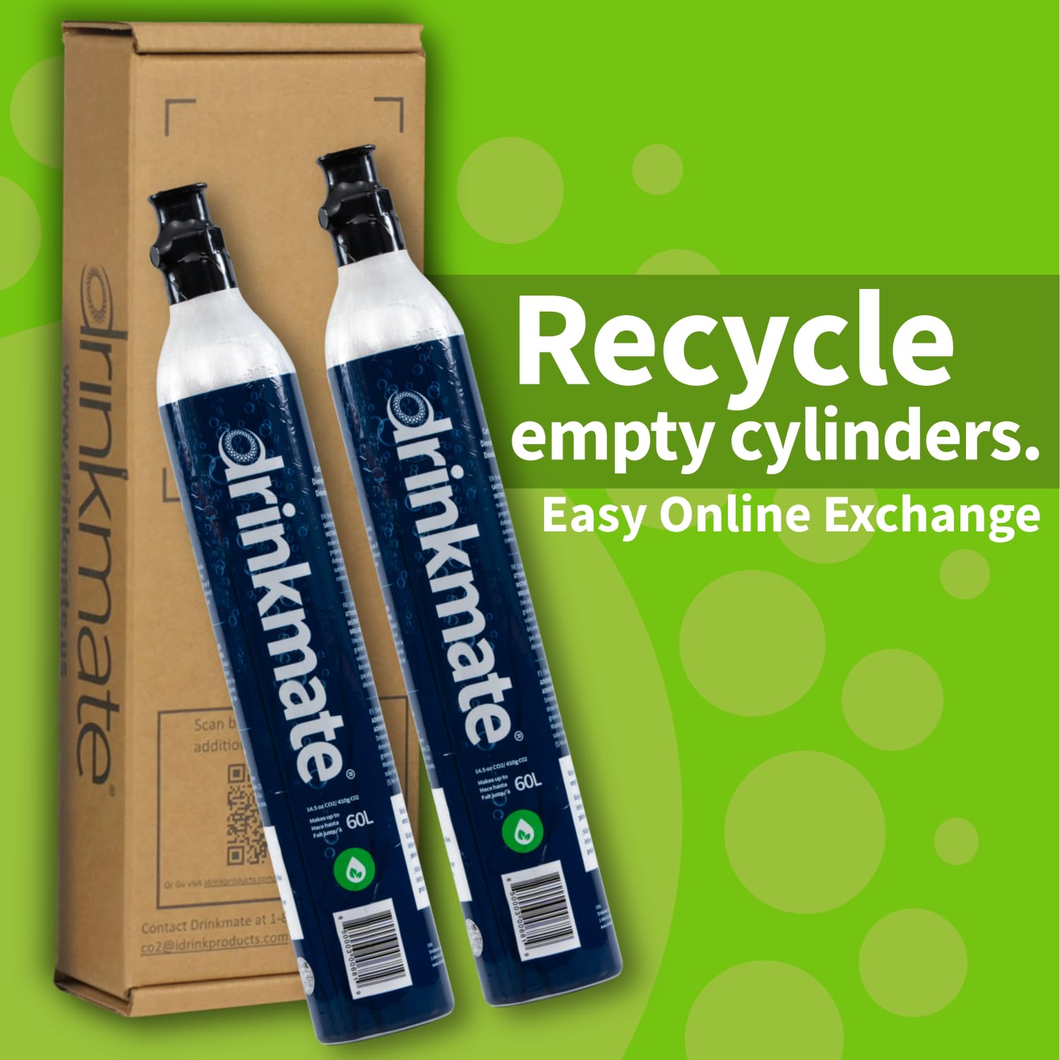 Drinkmate Threaded 60L CO2 Exchange Cabonation Cylinders, Compatible w/SodaStream (Screw-In), Aarke, Ninja Thirsti, 14.5 Oz, Cartridge Gas Canister Refill (Set of 2)