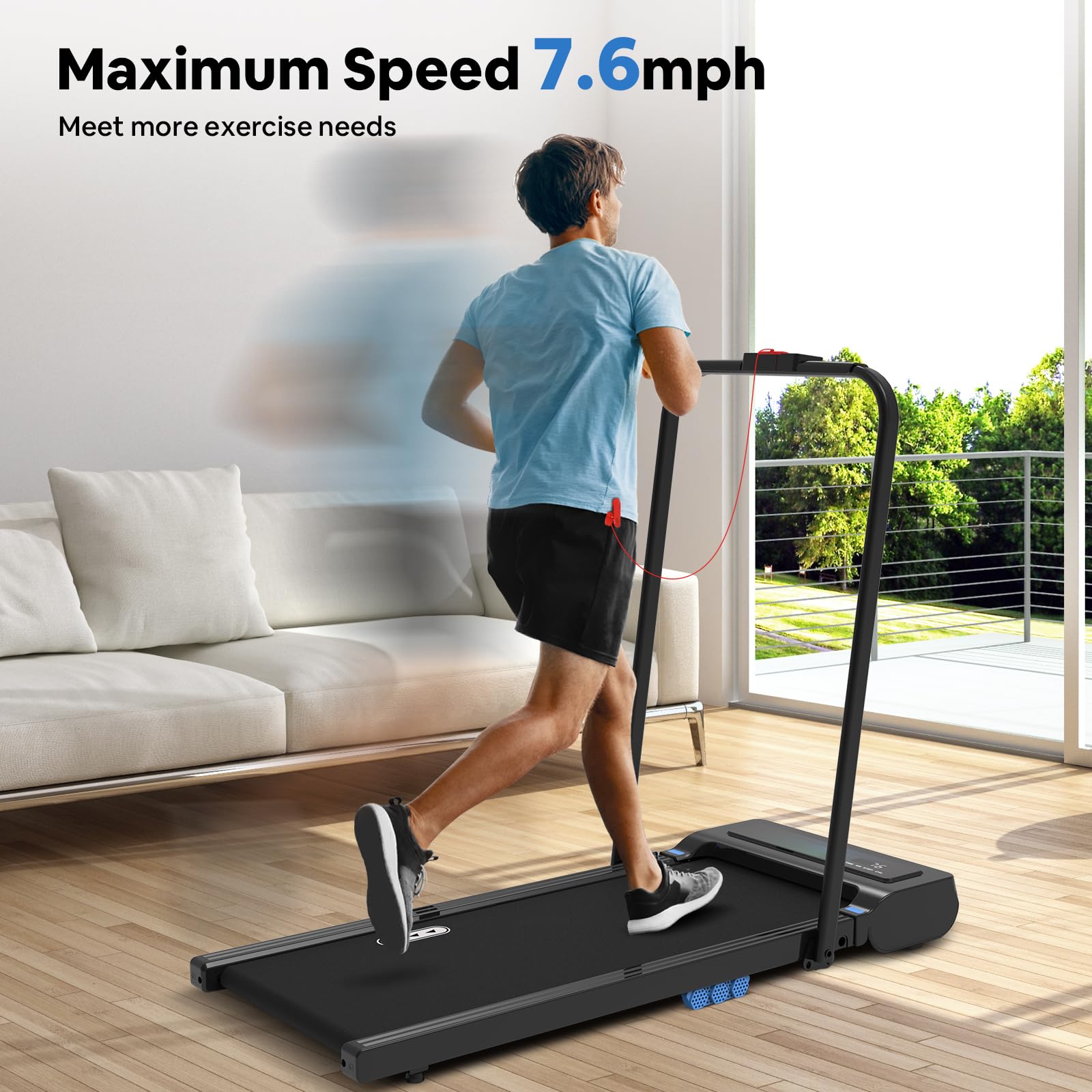 CIIHI Walking Pad Under Desk Treadmill- 2 in 1 Folding Treadmill with 0.6-7.6 Mph - Portable Foldable Treadmill for Home Office, Free-Installation with 265 lbs Capacity