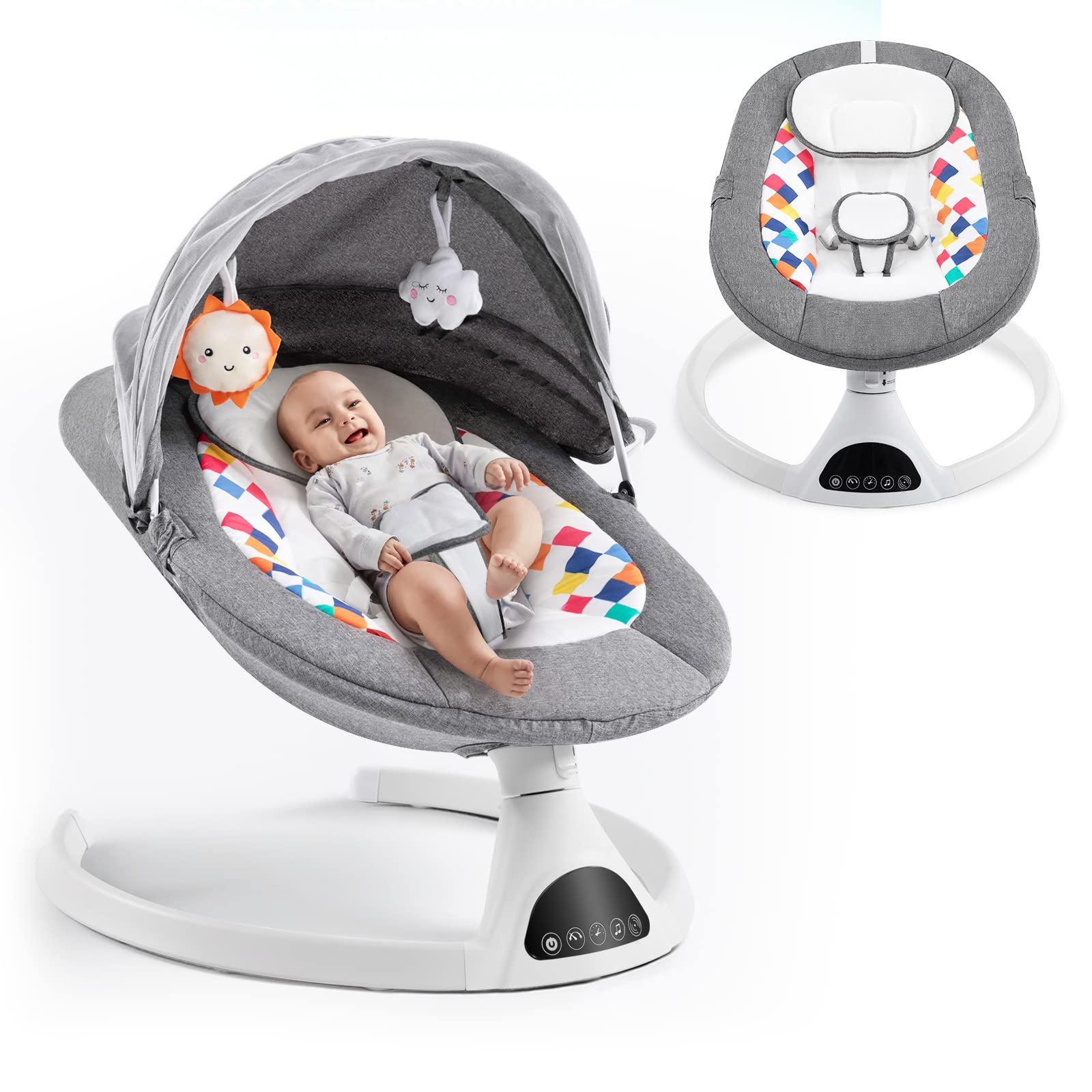 Soobaby Baby Swing for Infants,Electric Bouncer for Babies,Portable Swing for Baby Boy Girl,Remote Control Indoor Baby Rocker with 5 Sway Speeds,Music and Bluetooth