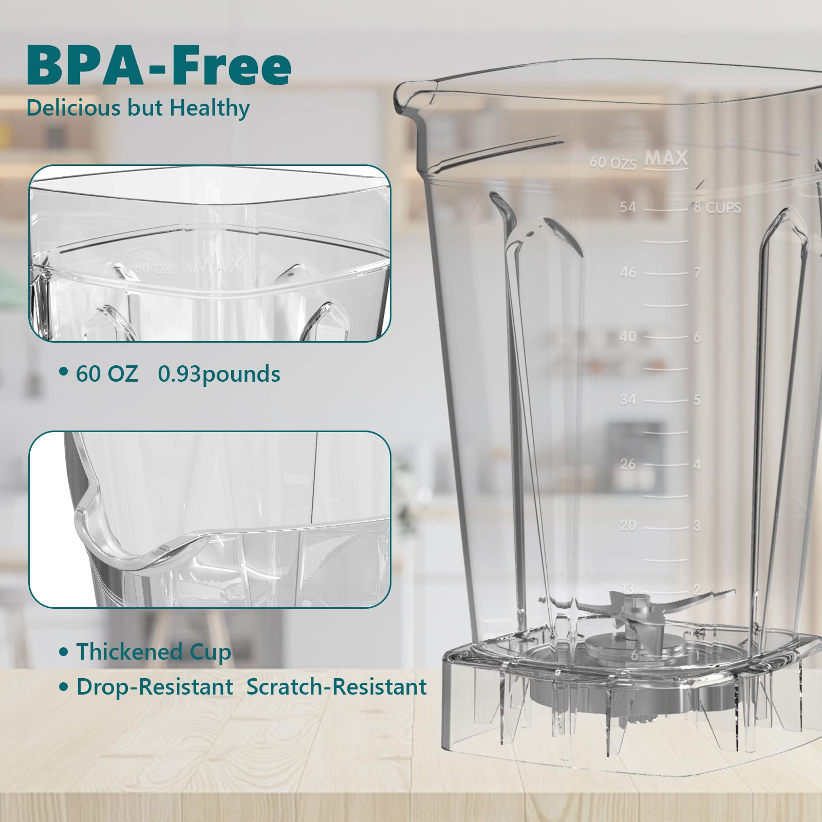OMMO Blender 1800W, Professional High Speed Countertop Blender with Durable Stainless Steel Blades, 60oz BPA Free Blender for Shakes and Smoothies, Nuts, Ice and Fruits, Dishwasher Safe