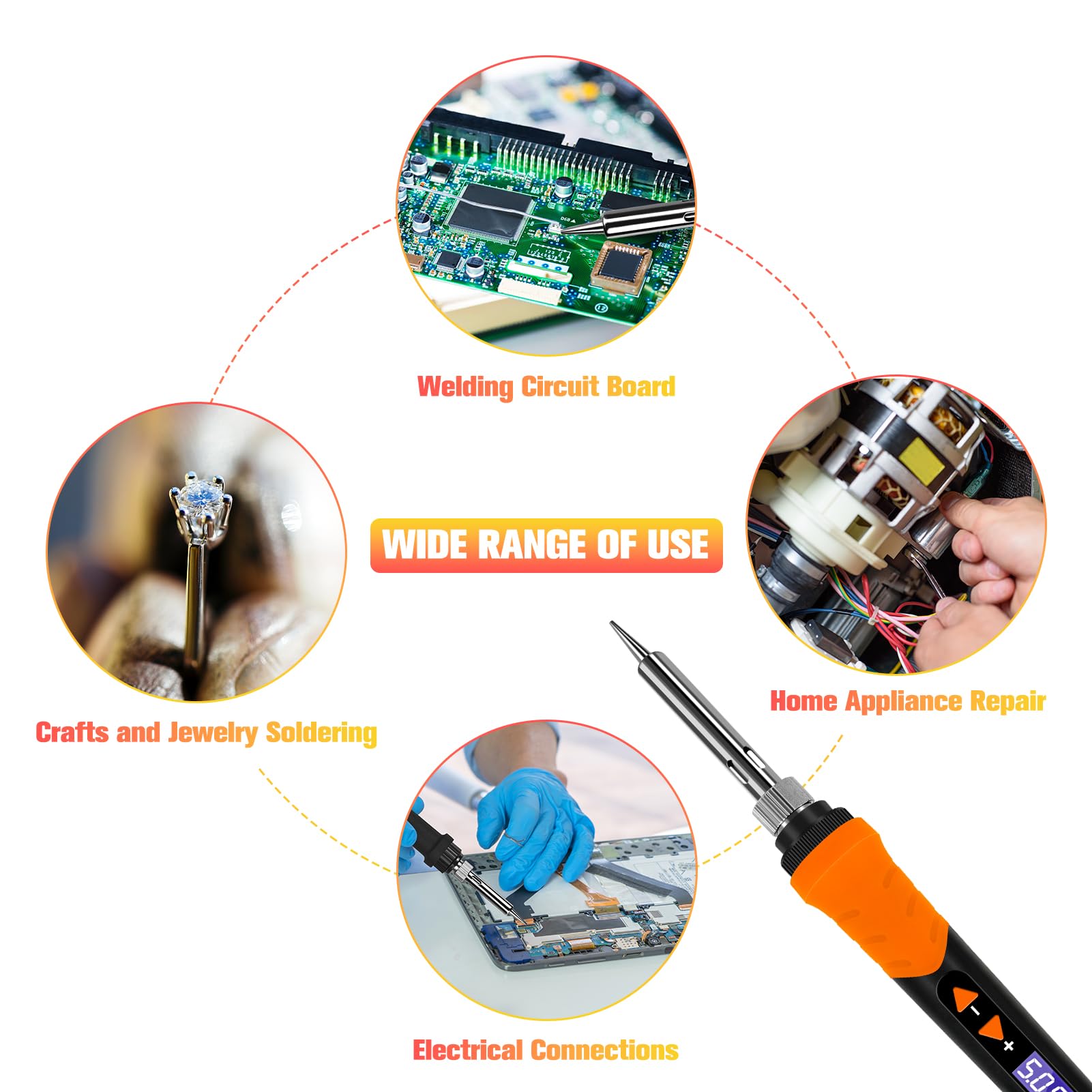 Soldering iron, 68W Soldering Gun, 9-in-1 Soldering Kit LCD Adjustable Temperature 392-932℉ & Thermostatic Design, Soldering Iron Kit with 5PCS Soldering Tips, Wire, Sponge, Flux