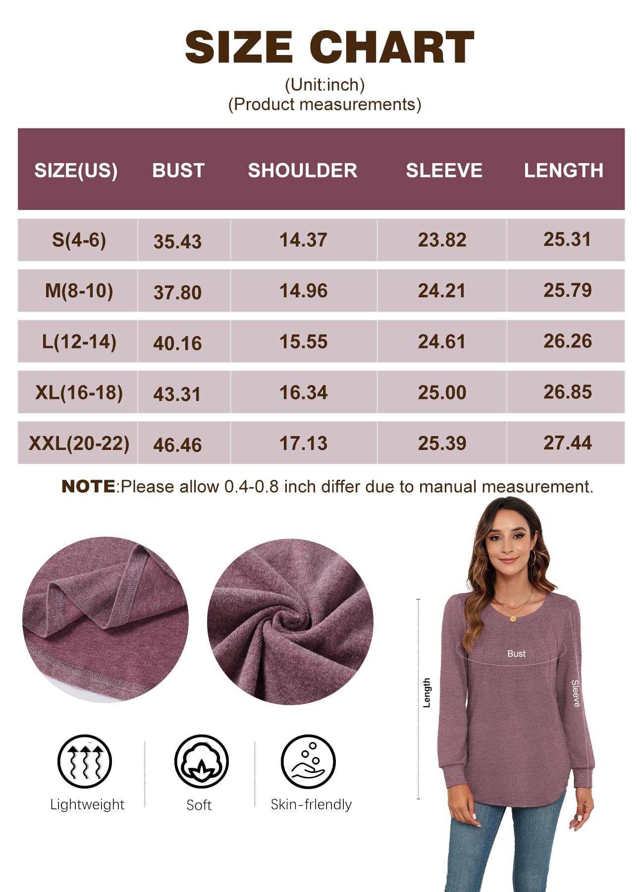 WEACZZY Long Sleeve Shirts for Women Beige Tops Dressy Casual Cute Crew Neck Blouses Work Shirts Loose Tunic Fall Outfits M