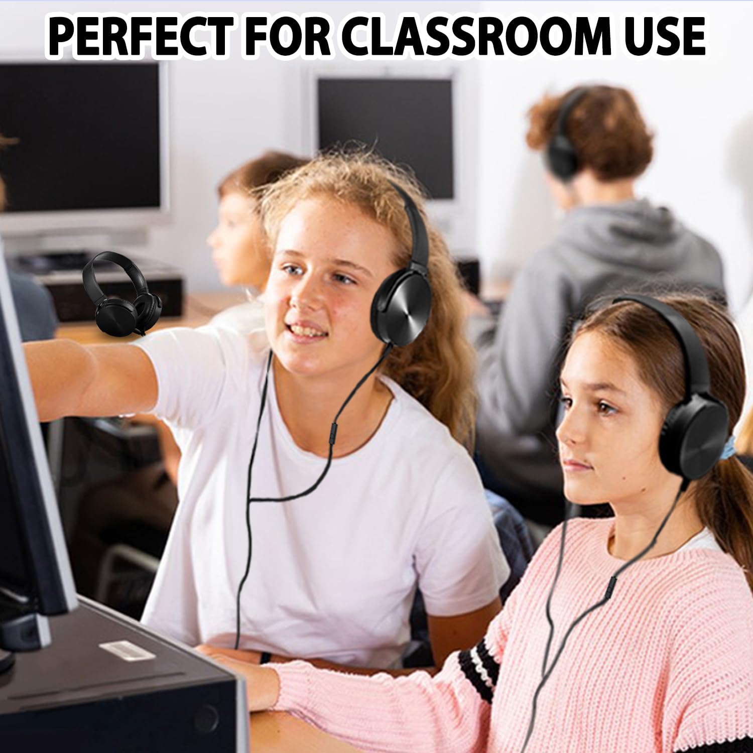 Wensdo Wholesale Bulk Headphones with Microphone 24 Pack for Classroom, Durable Headsets Class Set for School Students Kids and Adult (HY450, Black)