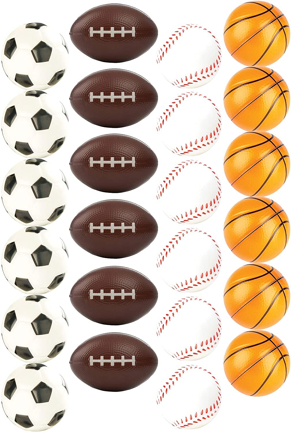 Set of 24 Sports 2.5" Stress Balls - Includes Soccer Ball, Basketball, Football, Baseball Squeeze Balls for Stress Relief, Party Favors, Ball Games and Prizes, Stocking Stuffers - Bulk 2 Dozen Balls